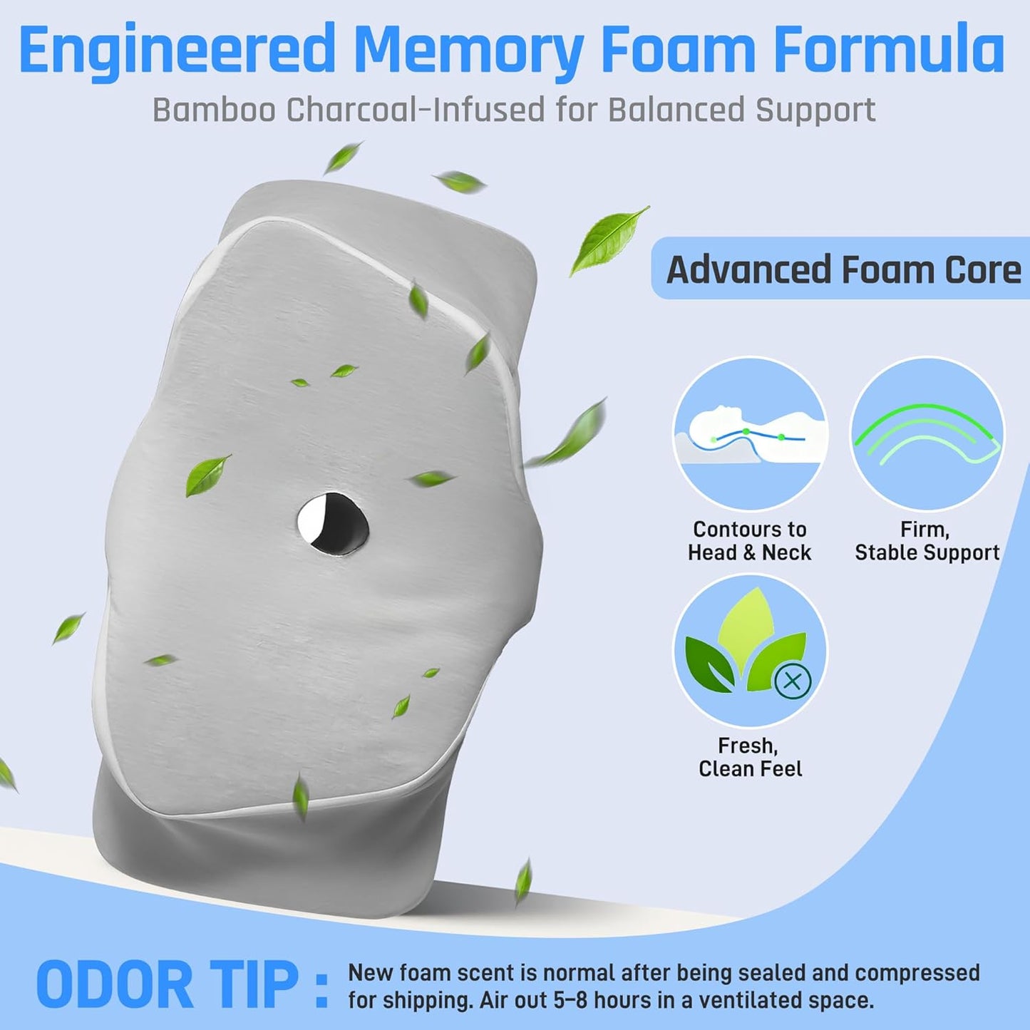 AlignCore Cervical Neck Pillow - Ergonomic Firm Memory Foam Bed Pillows for Sleeping, Neck Pillows for Pain Relief, Back and Side Sleeper Pillow (White with Gray Surface)