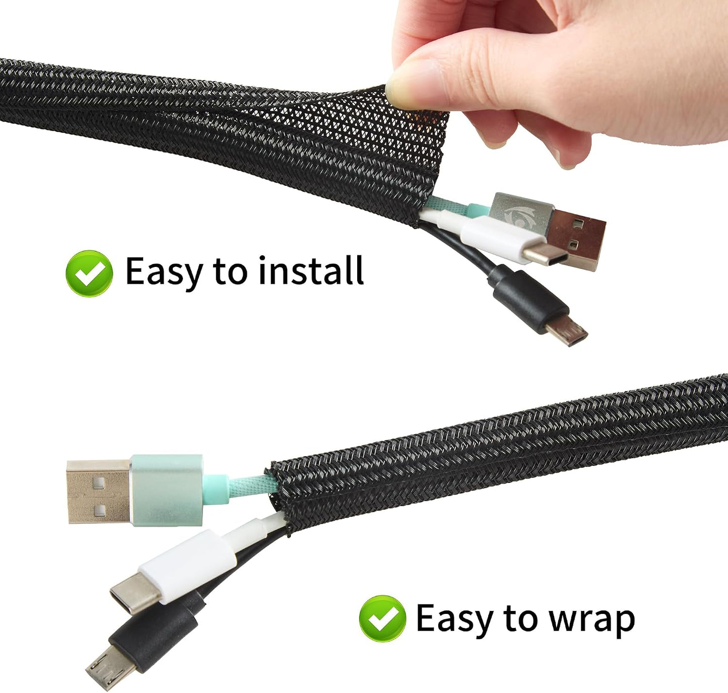 Split Wire Loom 3/4 Inch 25ft, Braided Cable Sleeve for Cable Management, Cord Protector for Pets, TV, Desk & Automotive, Black