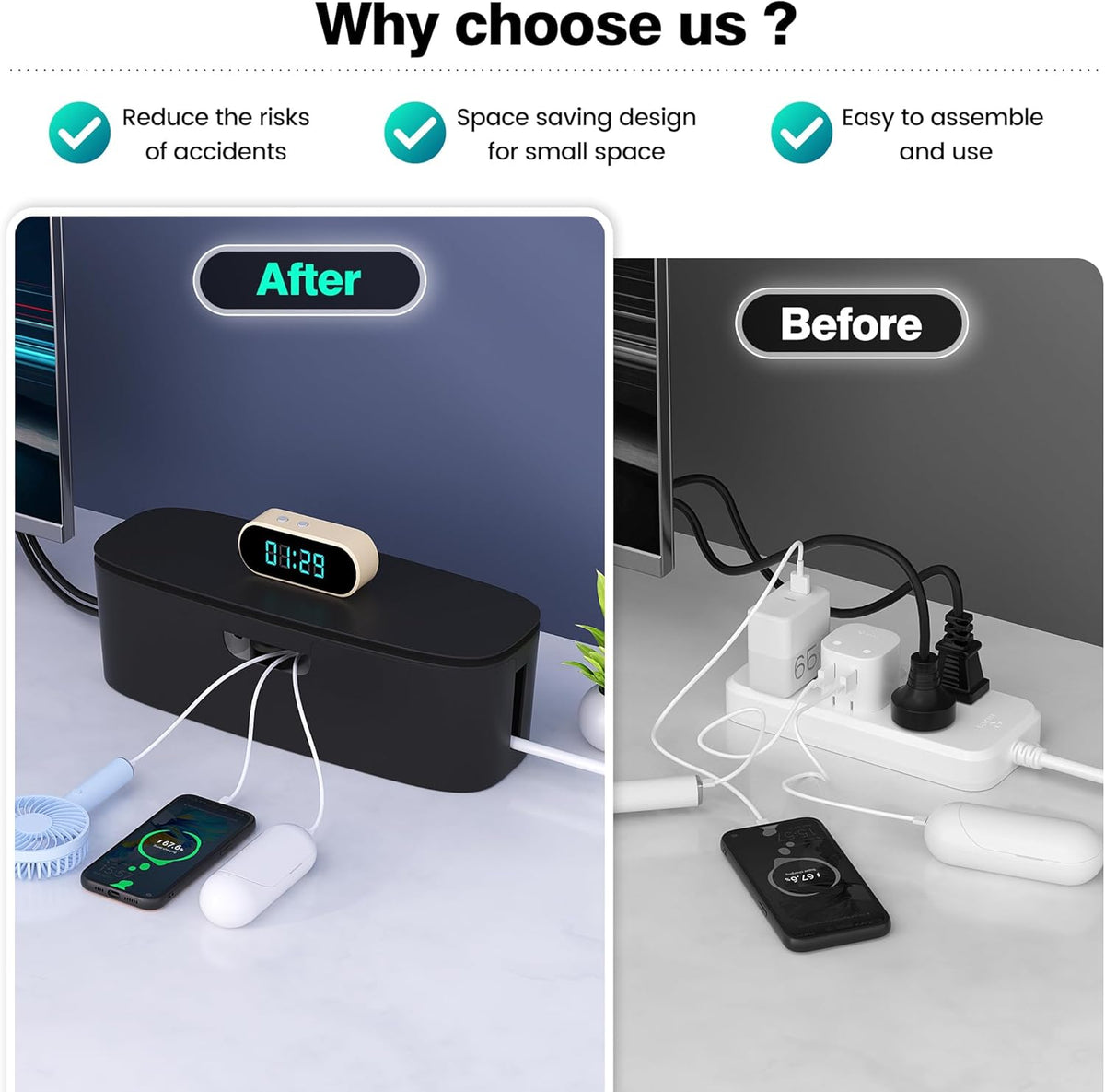 Cable Management Box, Large Cord Organizer Box to Hide Power Strip