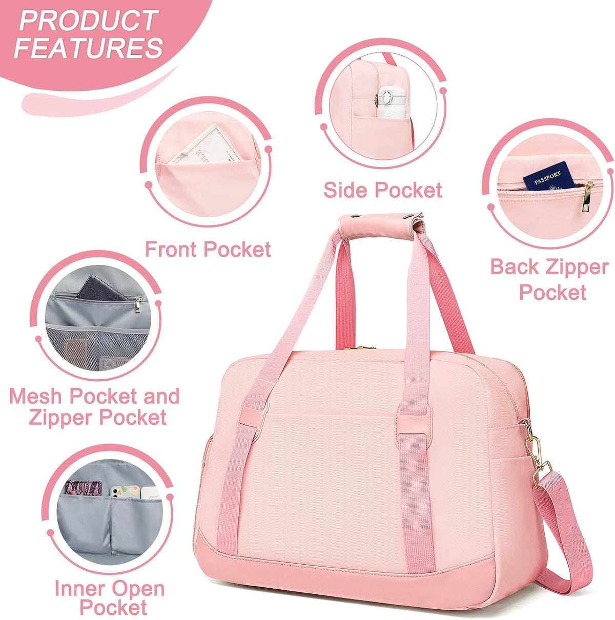 Sports Gym Bag for Women, Travel Duffle Bag with Shoe Compartment & Wet Pocket, Fitness Yoga Bag