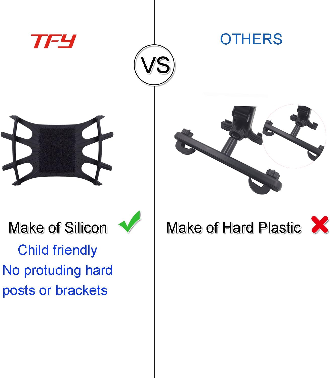 TFY Car Mount Universal Car Headrest Mount Holder with Silicon Holding Net Compatible with Both 4.5-6 Inch Phones and 7-10.5 Inch Tablets