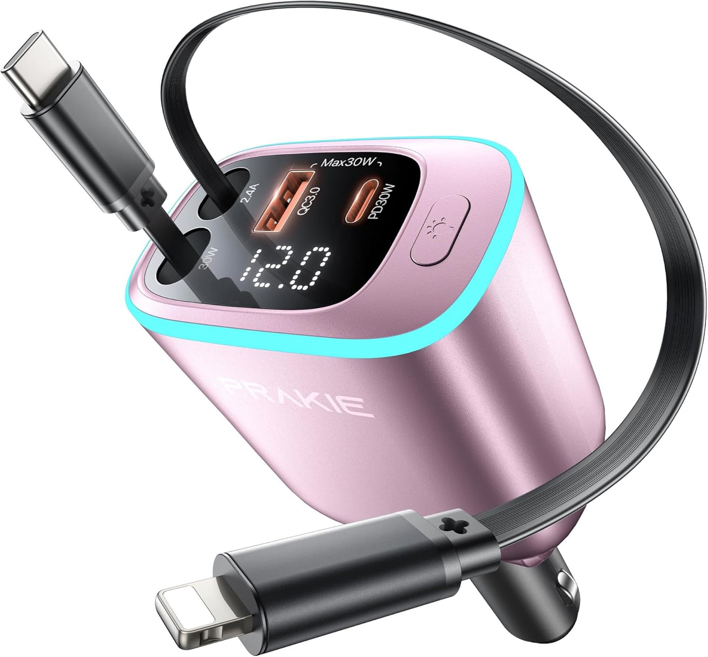 iPhone Car Charger, Retractable Fast USB C Phone Charger, 4 in 1 Cigarette Lighter Adapter with 2 Cables 25 Inch and 2 USB Ports, Multi Port USB Car Charging for iPhone 17/16/15/14/13/Pro Max