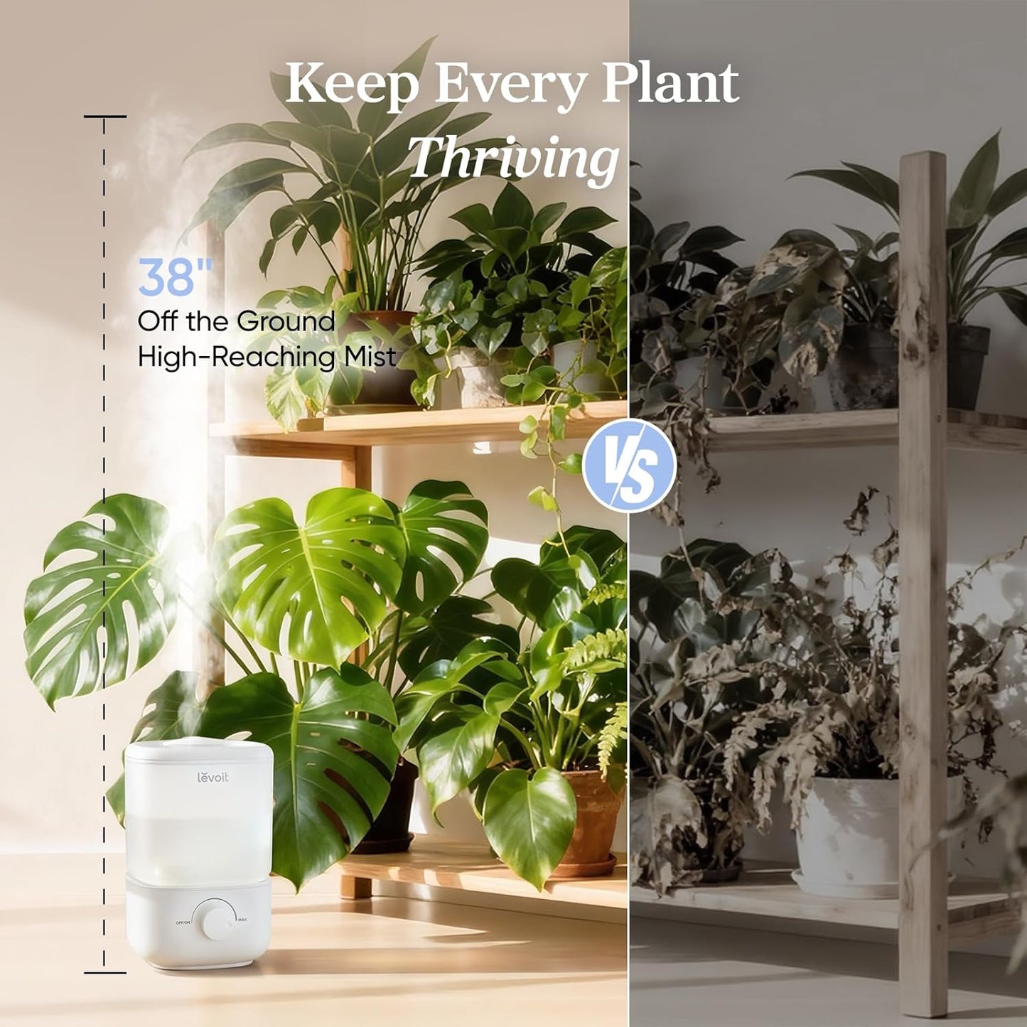 LEVOIT Top Fill Humidifiers for Bedroom, 2.5L Tank for Large Room, Easy to Fill & Clean, 28dB Quiet Cool Mist Air Humidifier for Home Baby Nursery & Plants, Auto Shut-off for Safety, 25H