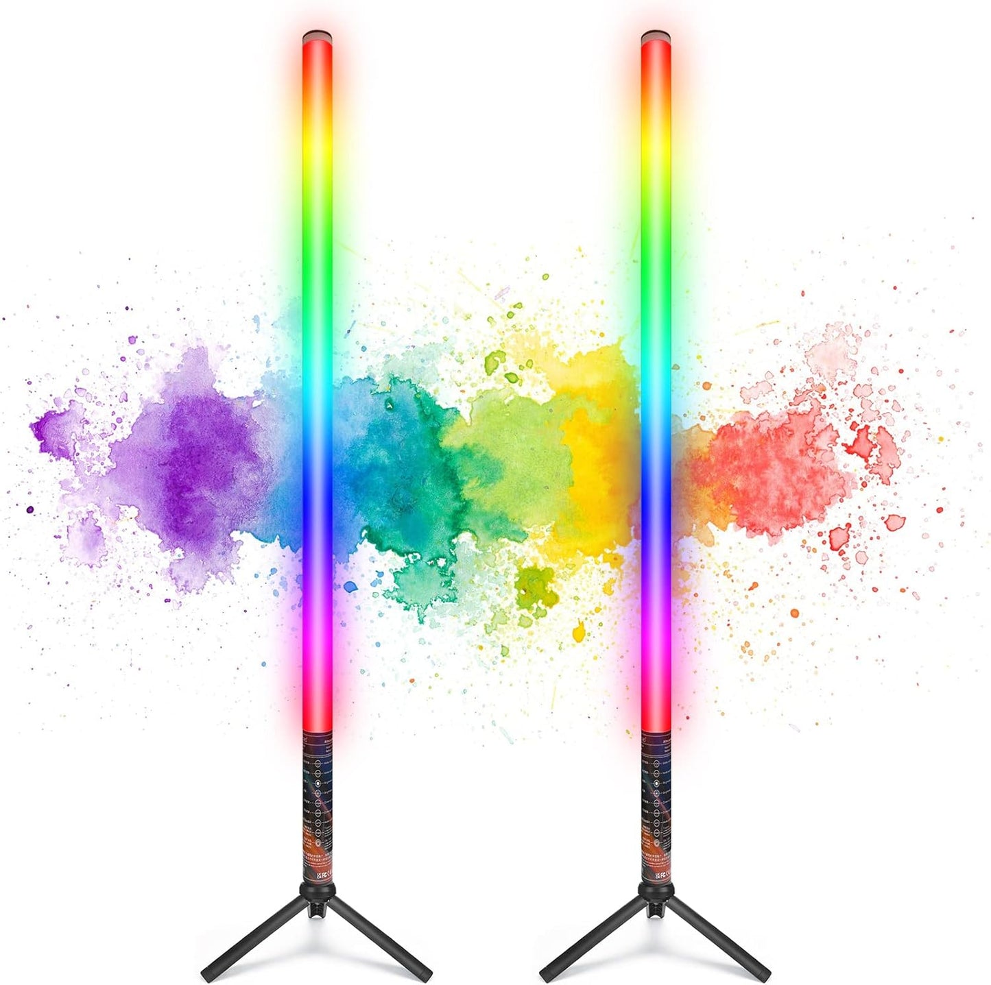 LUXCEO 2Pack 90cm RGB Tube Light Bar (3Ft) with Light Stand, 2.4G Remote Control, 5000 mAh Battery Powered LED Video Light Wand Stick for DJ Lighting, Dance Club and Photography Lighting