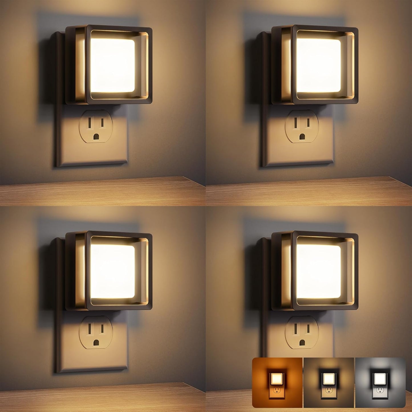 DORESshop Night Light, Night Lights Plug into Wall,2 Pack 3000K LED Nightlight with Adjustable Brightness, Automatic Night Light Plug in with Light Sensor for Bathroom Hallway Room Decor, Silver