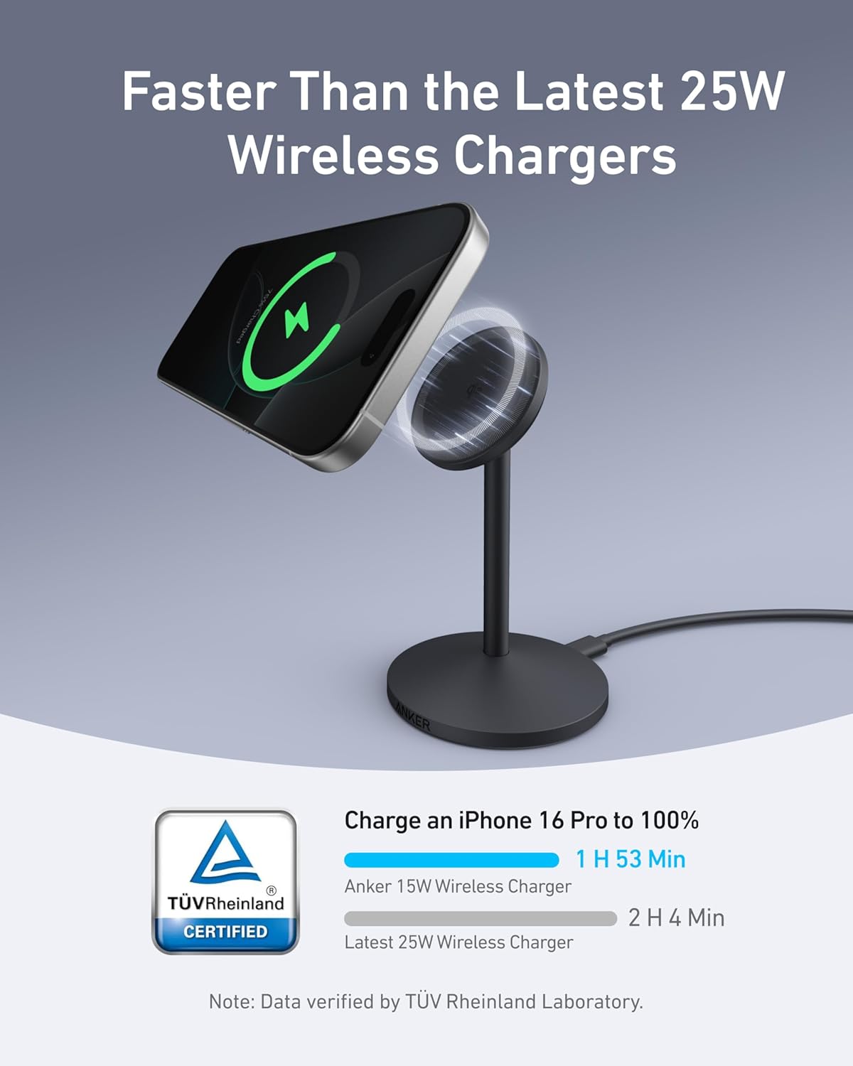 Anker MagGo iPhone 17 MagSafe Charger Compatible Stand, 15W Fast Magnetic Wireless Charging Station, Qi2 Certified 360° Wireless Charger, Magnetic Stand for iPhone 17/16/15/14/13 Series (No Adapter)