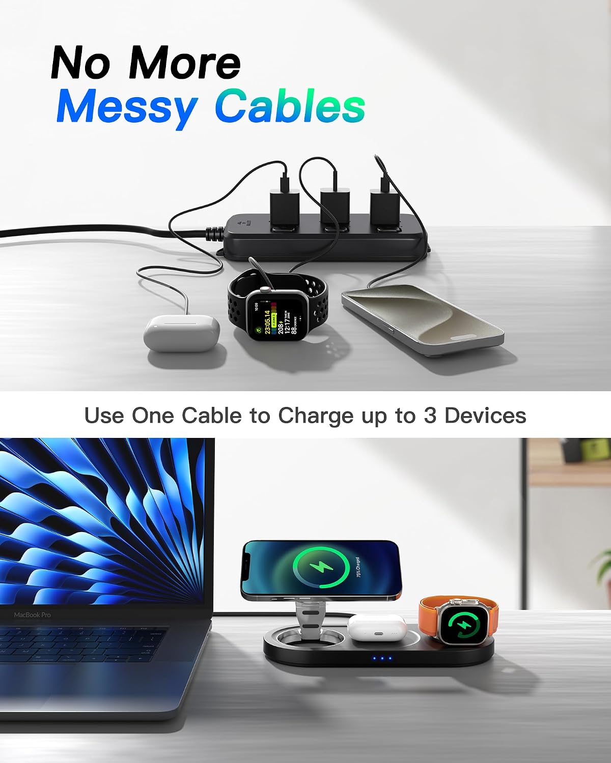 Foldable 3 in 1 Wireless Charging Station for Apple Mag-Safe Charger Stand | Fast Magnetic Wireless Charger Station for iPhone 17 Air 16 15 14 13 12, Apple Watch, AirPods Pro/4/3/2, and More (Black)