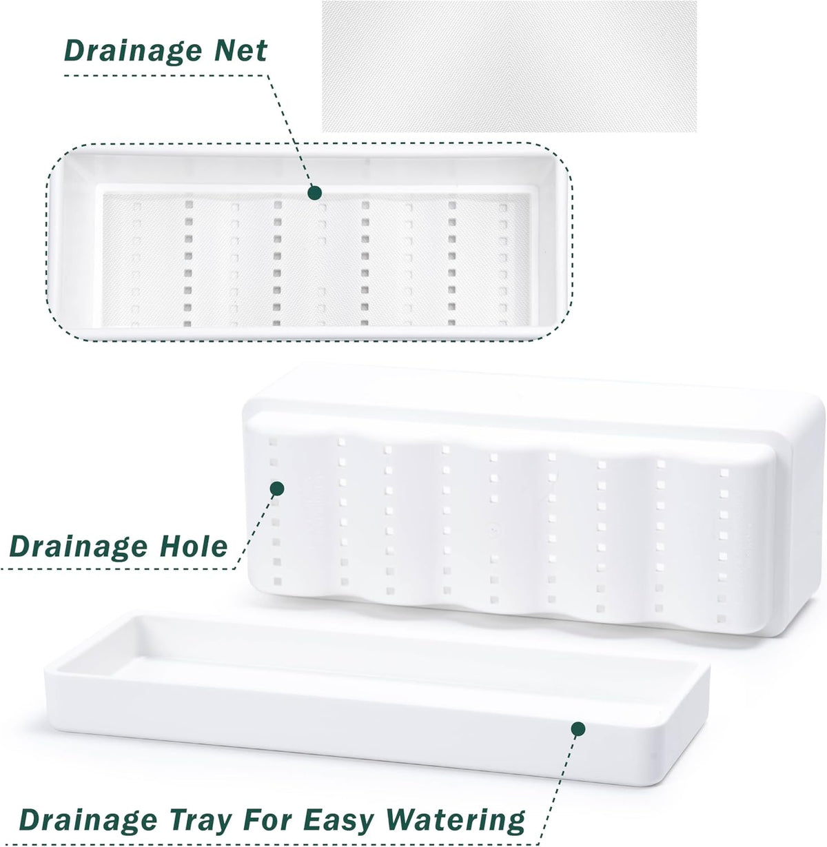 D'vine Dev Rectangular Planter, 12 x 4.5 in, White, Set of 1, 76-X-A-1