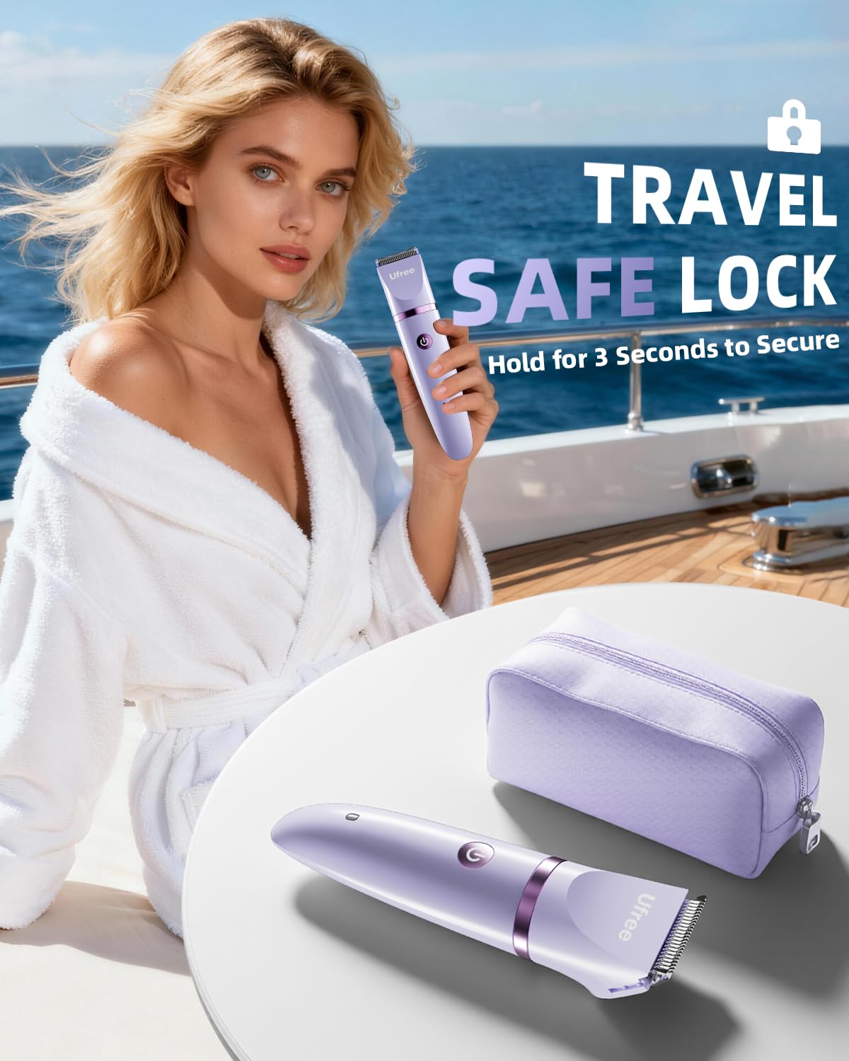 Ufree Bikini Trimmer Electric Razors for Women, Ceramic Blade Body Hair Trimmer, IPX7 Waterproof Rechargeable Lady Shaver, Personal Groomer for Legs & Pubic Hair, Gifts for Women, Purple