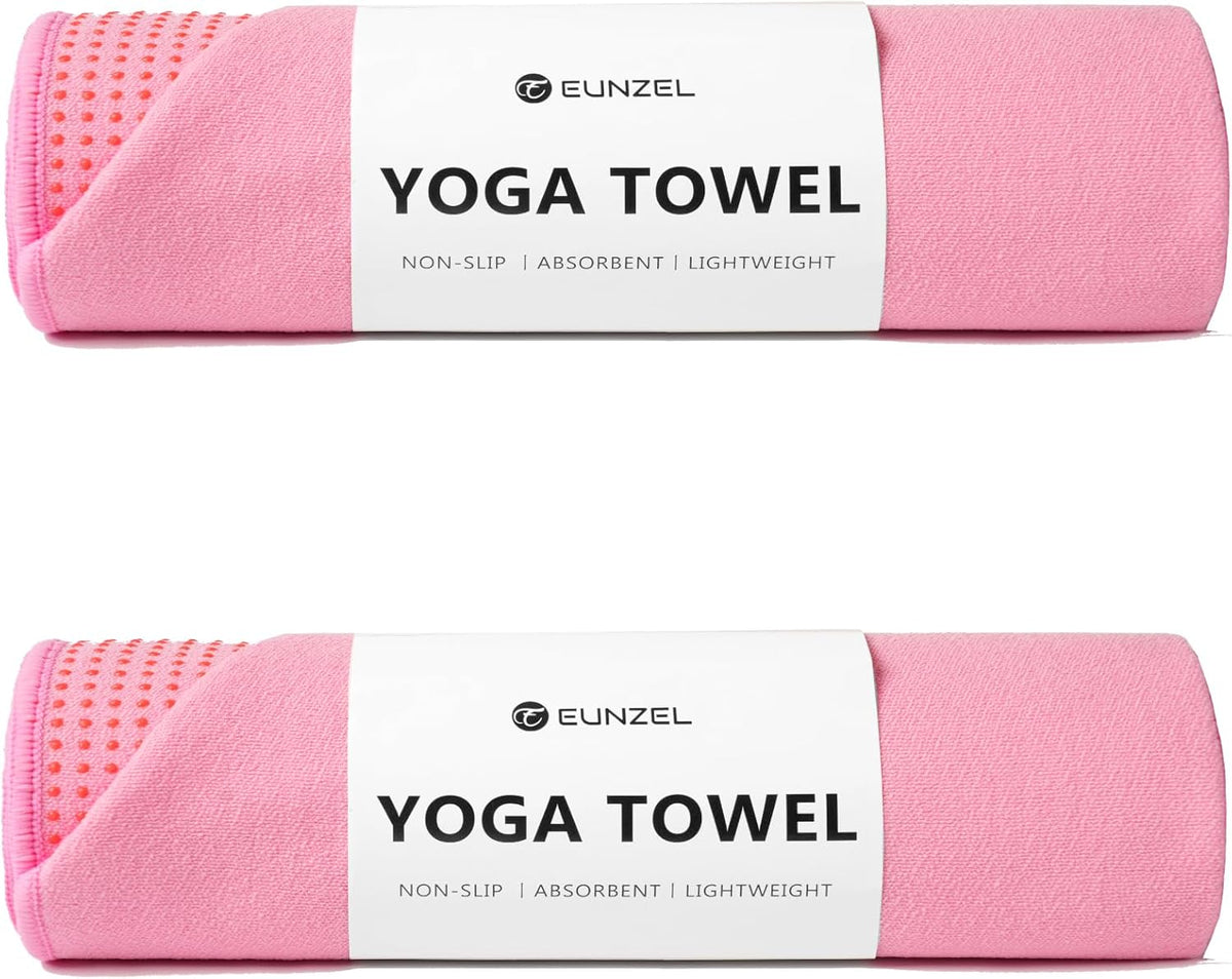 Eunzel 2 Pack Hot Yoga Towel with Grip Dot, Non Slip Yoga Mat Towe Sweat Absorbent Towel for Hot Yoga,Bikram, Pilates and Fitness 72" x 24", Dark Cyan/Pink