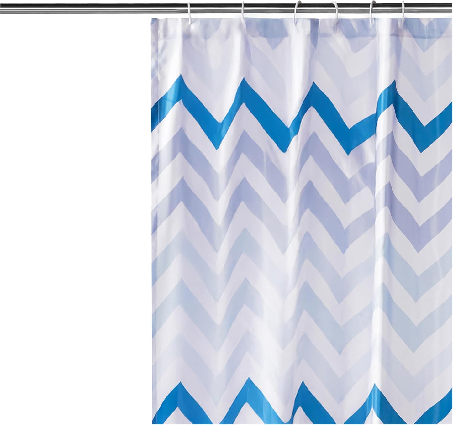 Amazon Basics Bathroom Shower Curtain, Water Resistant Fabric with Weighted Hem, Grommets & Hooks, Machine Washable, 72"x72", Blue Ombre Chevron