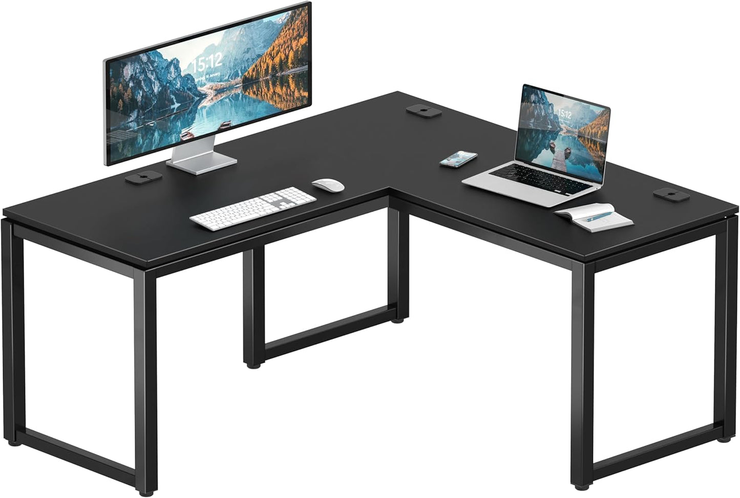 SHW 55 x 60 Inches Commercial-Grade L-Shape Corner Office Computer Desk, Maple