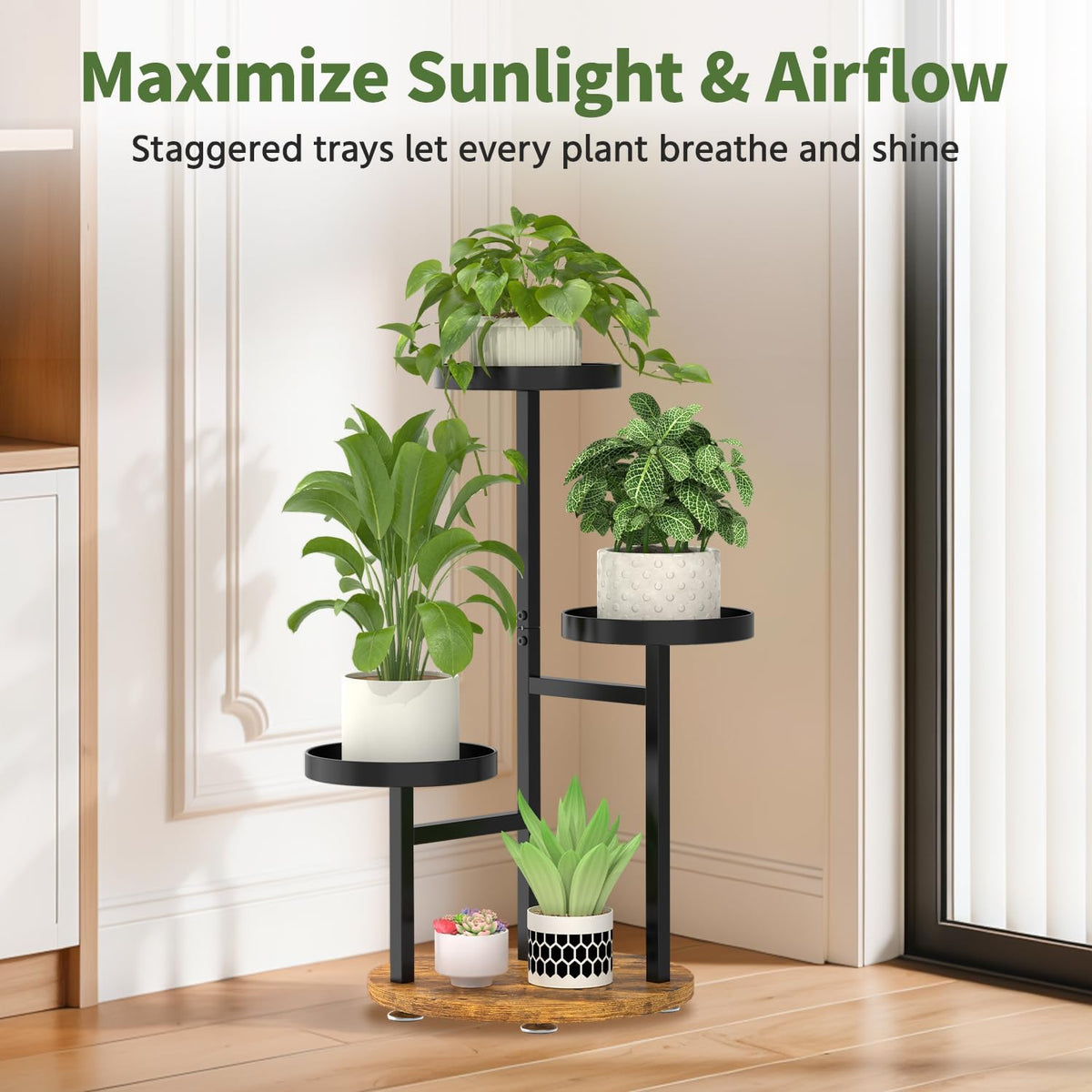 LASZOLA Corner Plant Stand Indoor Flower Shelf Tall, 3 Tiers Metal Black