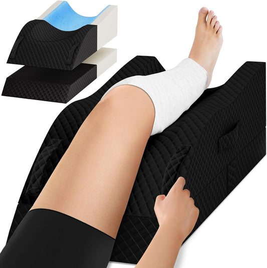 TranquilRelax Elevation Pillows for Leg After Surgery, Memory Foam Adjustable Wedge Pillow for Injury or Rest, Ankle Pillow for Sleeping Blood Circulation, Full-Black/Single Leg