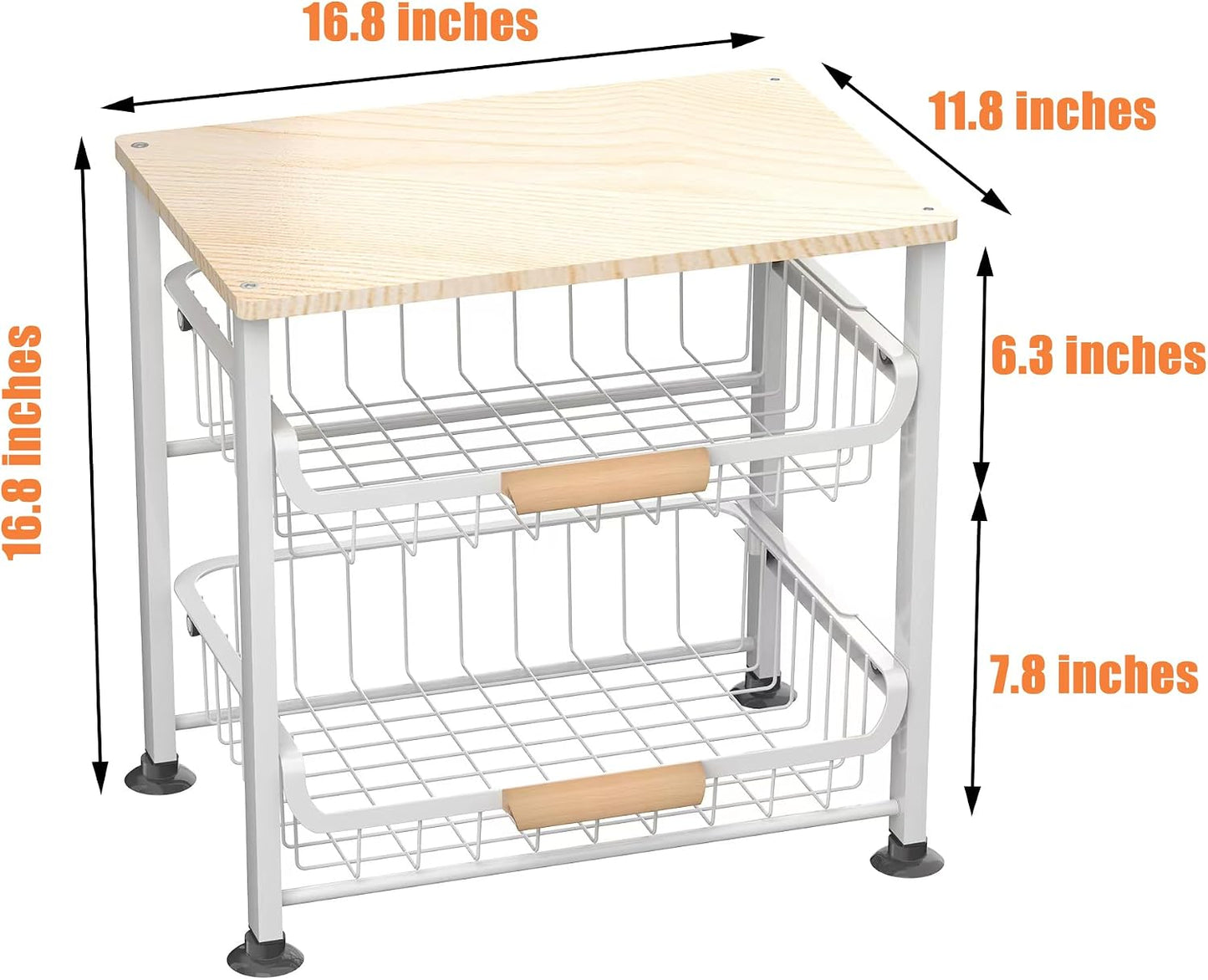 NiuYichee 3-Layer Kitchen Fruit Storage Basket Snack Rack, countertop Storage Rack, Stackable Storage Rack with Desktop, Pull-Out Hollow Metal Storage Basket with Handle, Kitchen Organizers & Storage