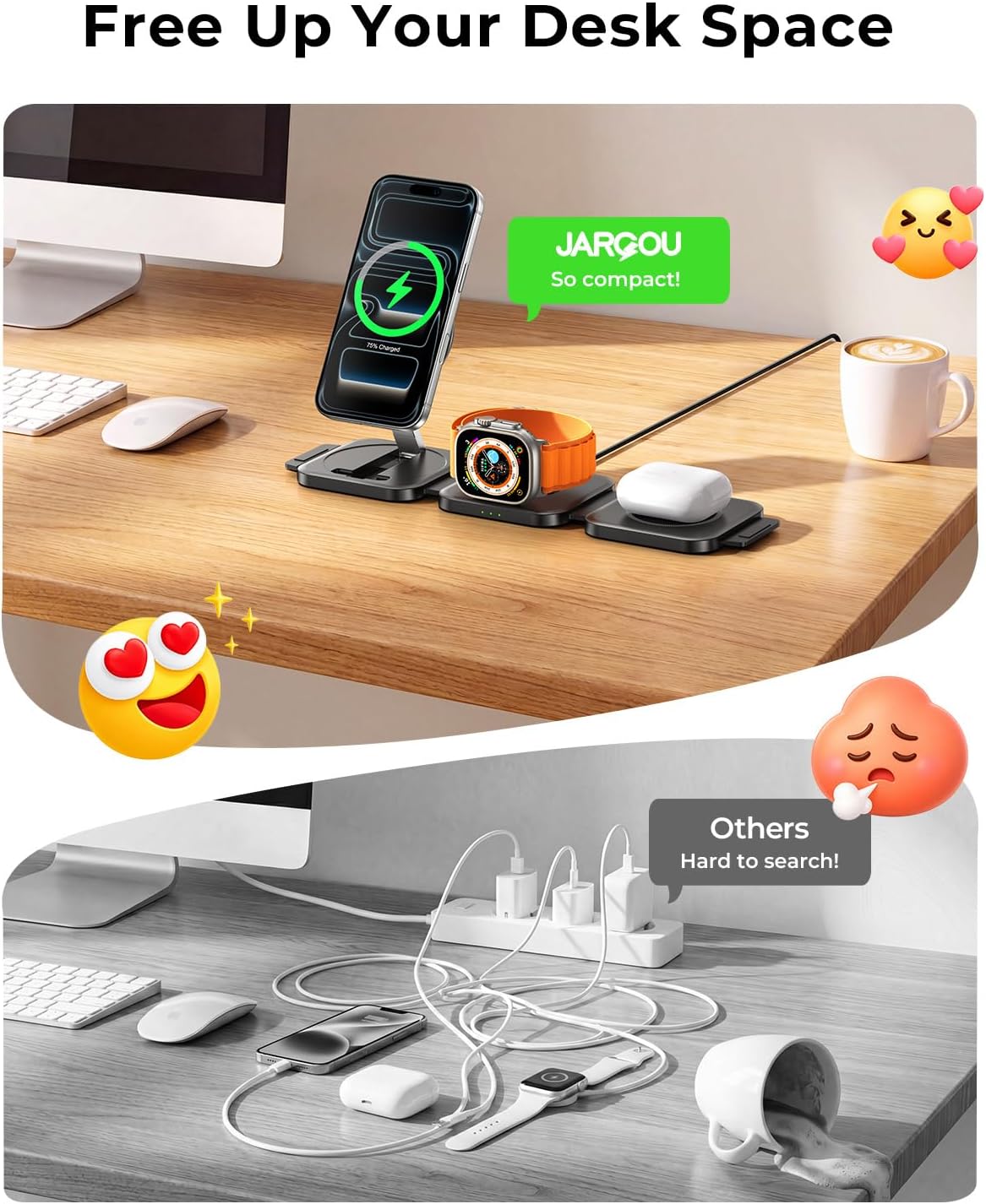 Travel Essentials for Apple Watch Charger,3 in 1 Charging Station for Apple Devices,Foldable Wireless Charging Station for iPhone 17/16/15/14/13/12, Apple Watch & AirPods with Magsafe Charger Stand