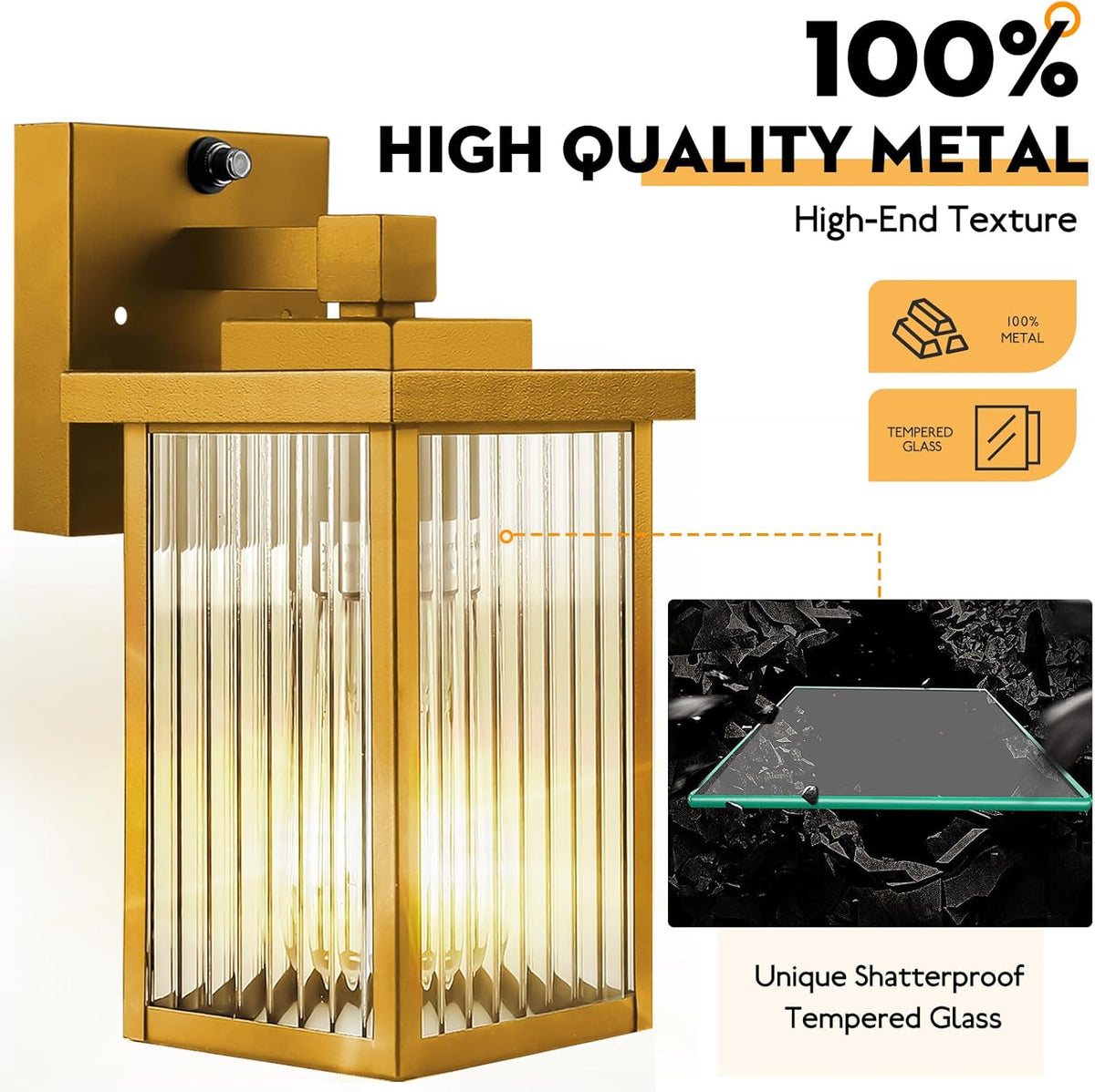 1 Pack Dusk to Dawn Outdoor Lighting, Waterproof Outdoor Porch Light with Tempered Glass, Outdoor Light Fixture for House Exterior Front Door Garage Patio (Gold Color)