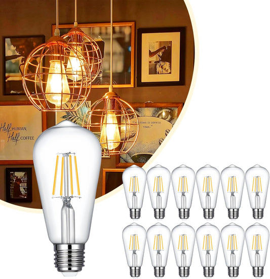 Vintage ST19 LED Edison Bulbs 6W 2700K Warm White Dimmable 12 Pack