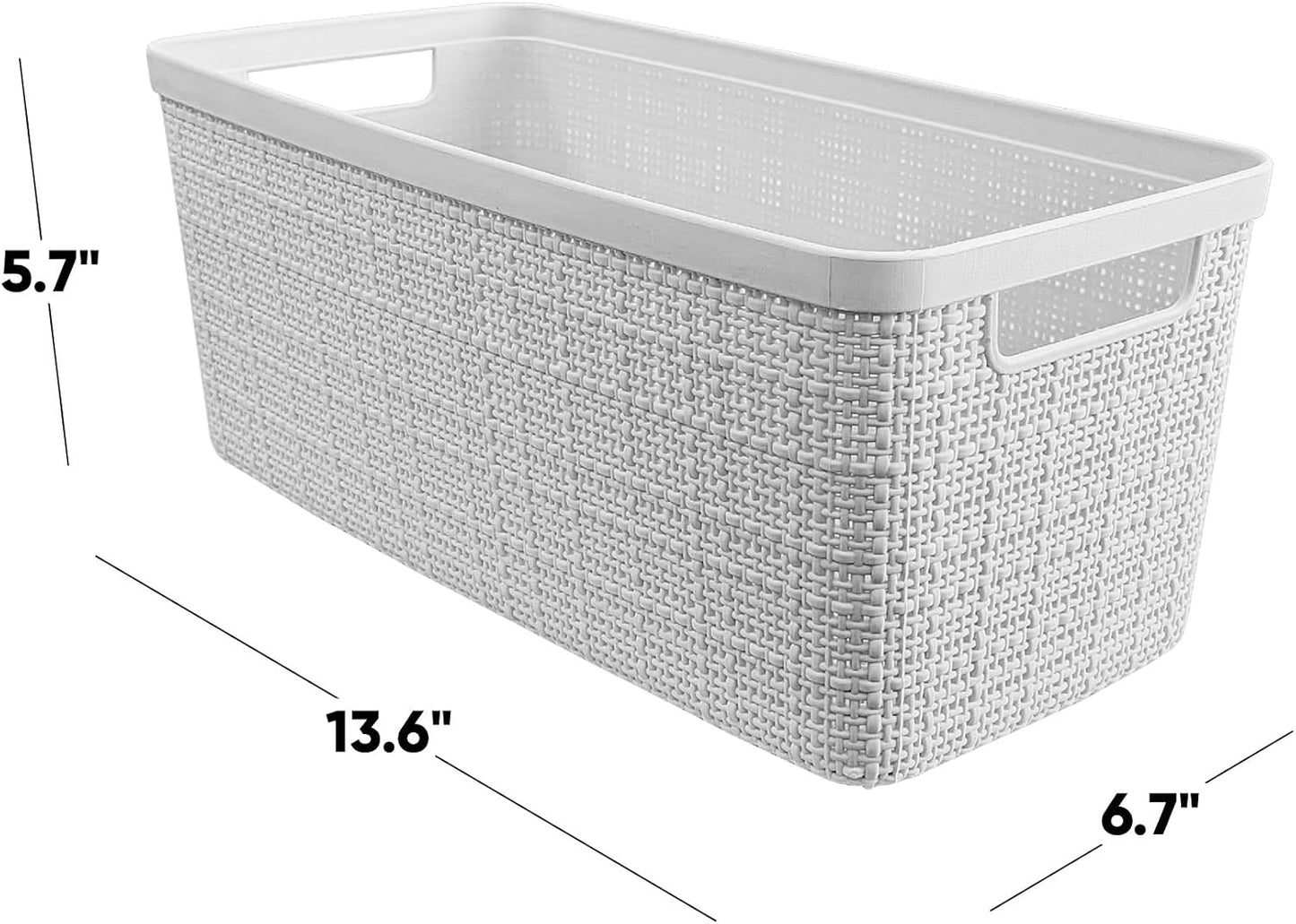 Curver Set of 8 Slim 6.8L Jute Decorative Plastic Organization and Storage Baskets - Perfect Bins for Home Office, Closet Shelves, Kitchen Pantry and All Bedroom Essentials, White
