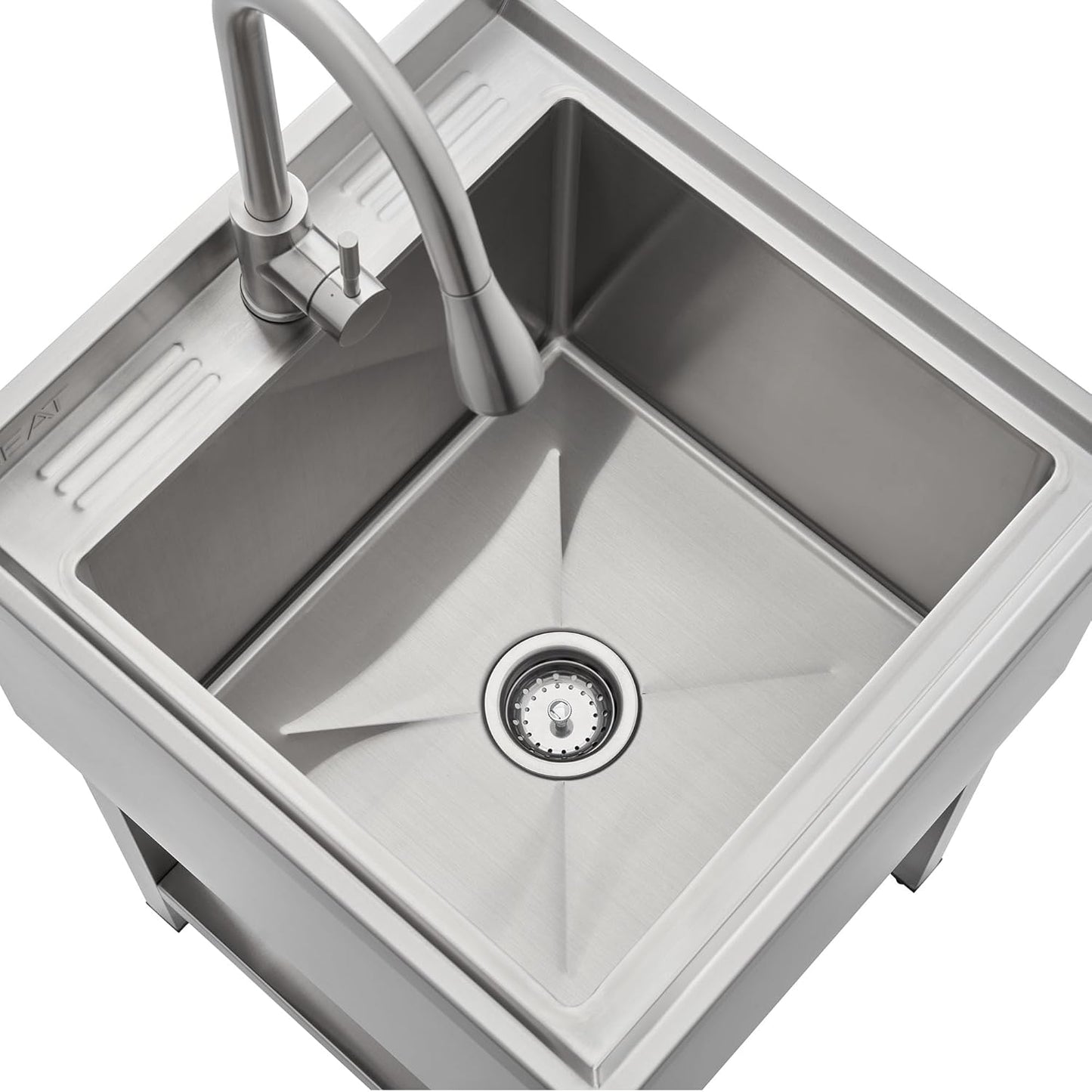 EcoStorage Stainless Steel Utility Sink, Freestanding Single Bowl Utility Sink with Pull-Out Faucet for Garage, Laundry Room, Business, NSF Certified, 22"W x 22"D x 50"H (NHA-0328)