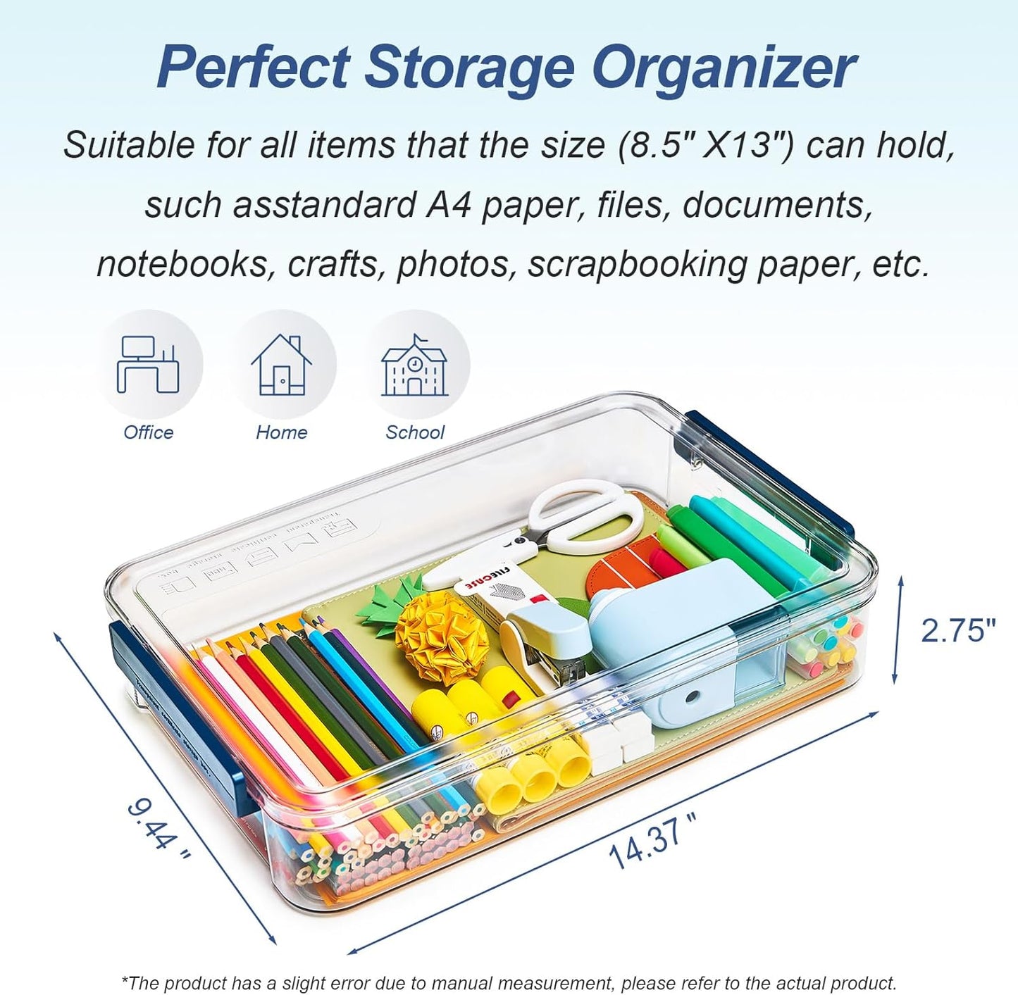 CATOOMUU 2 Pcs 5.5qt 9 x 13 Plastic Portable Project Case With Snap-Tight Latch Clear Stackable Storage Box With Lids Organizer Container For A4 File Photo Documents Scrapbook Craft Art Supplies