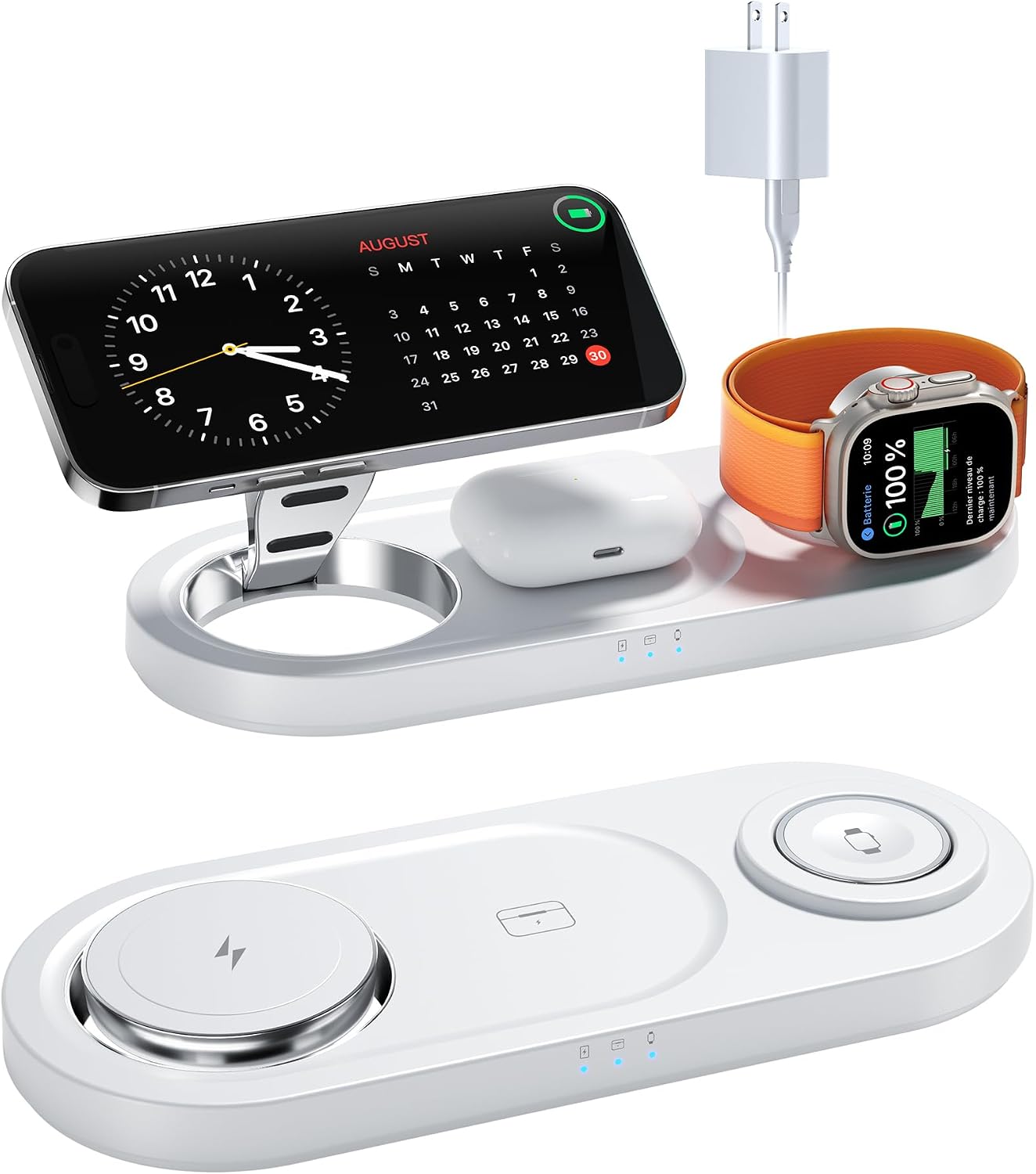 Foldable 3 in 1 Wireless Charging Station for Apple Mag-Safe Charger Stand | Fast Magnetic Wireless Charger Station for iPhone 17 Air 16 15 14 13 12, Apple Watch, AirPods Pro/4/3/2, and More (White)