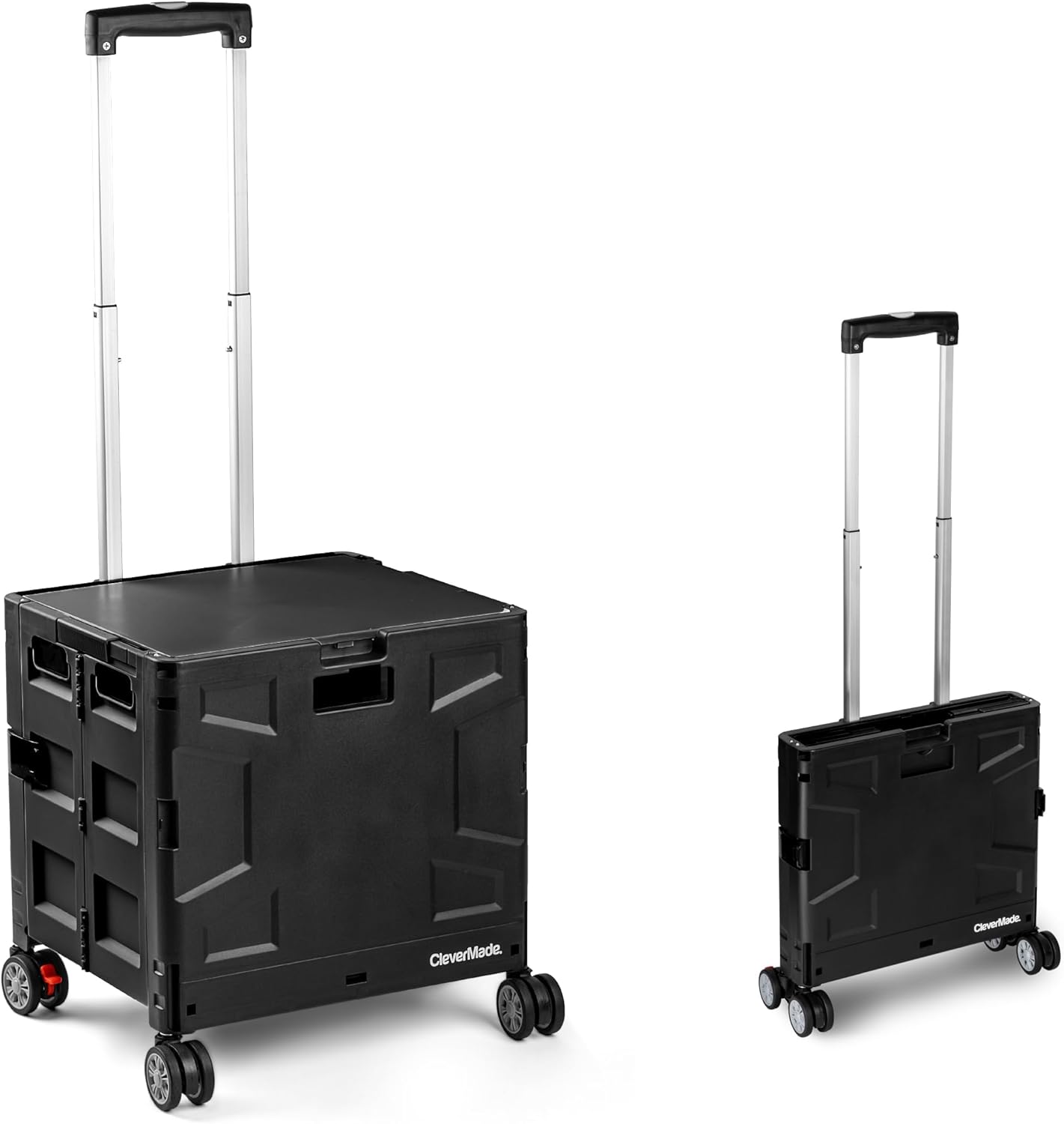 CleverMade Collapsible Crate on Wheels with Handle (35L, 4-Wheel) – Collapsible Rolling Cart with Lid, Foldable Utility Cart for Teachers, Groceries, Travel, Office Storage – Holds 75 lbs, Cool Gray