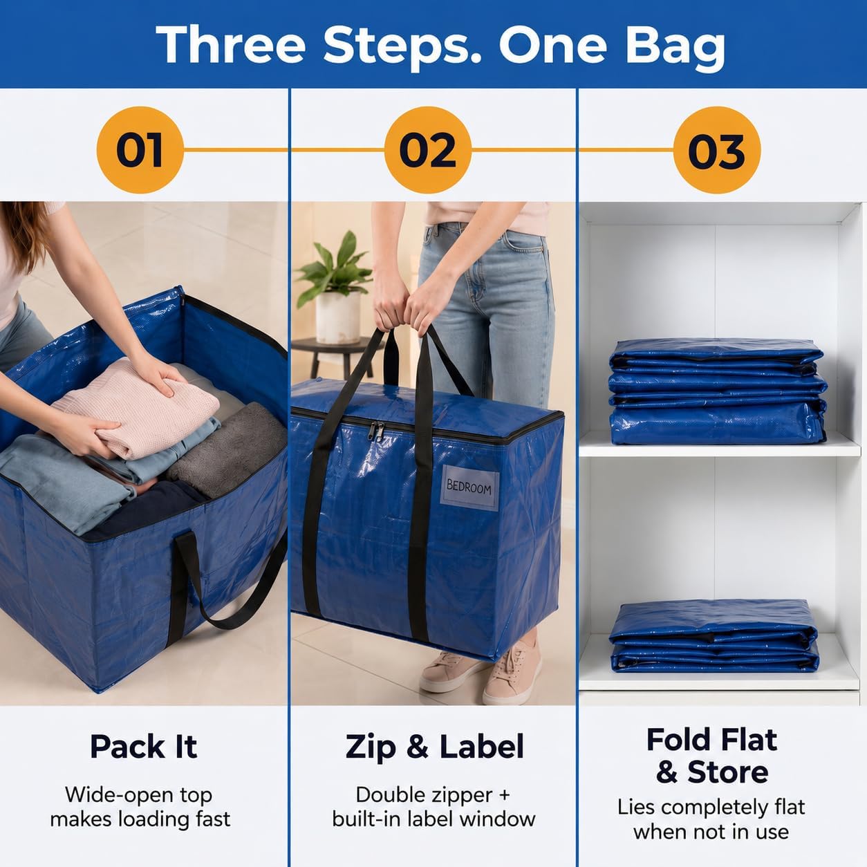 ClearSpace Heavy Duty Moving Bags - Water Resistant Storage Bags or Storage Bins with Lids and Moving Supplies - Large Moving Boxes for College Dorm, Travel, Closet Organization - 6 Pack