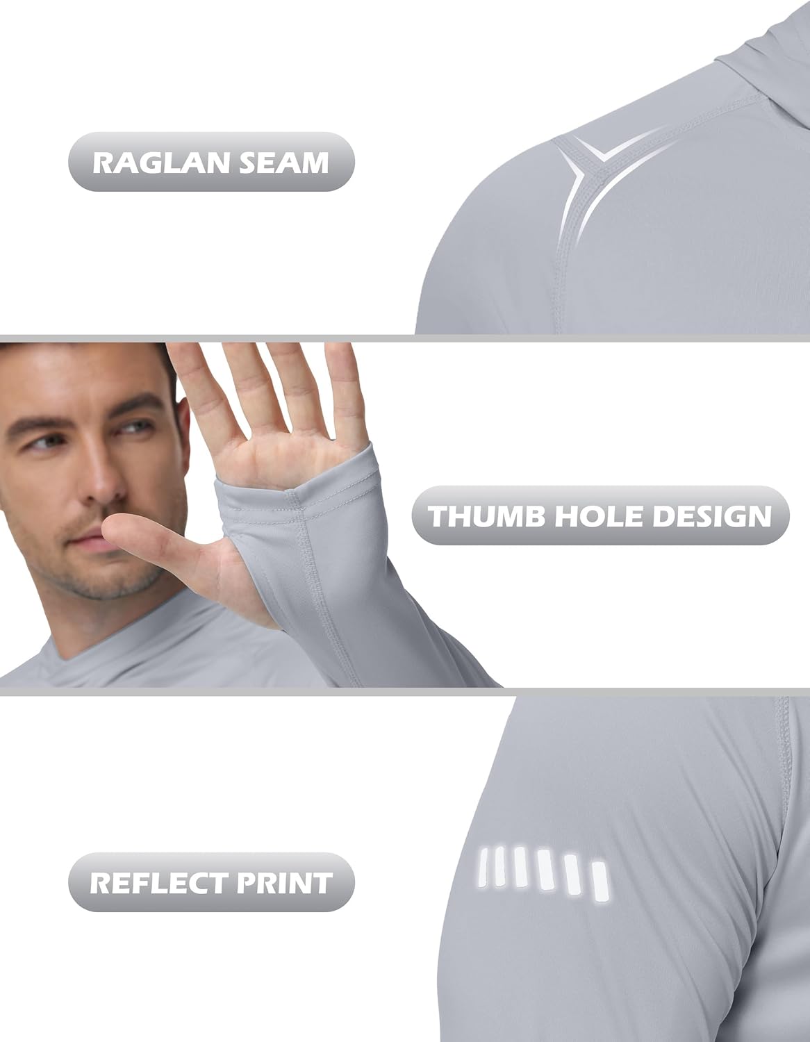 Roadbox Mens UPF 50+ Sun Protection Hoodie, UV Long Sleeve Fishing Shirts, Outdoor Swim Hiking Running Workout Rash Guard