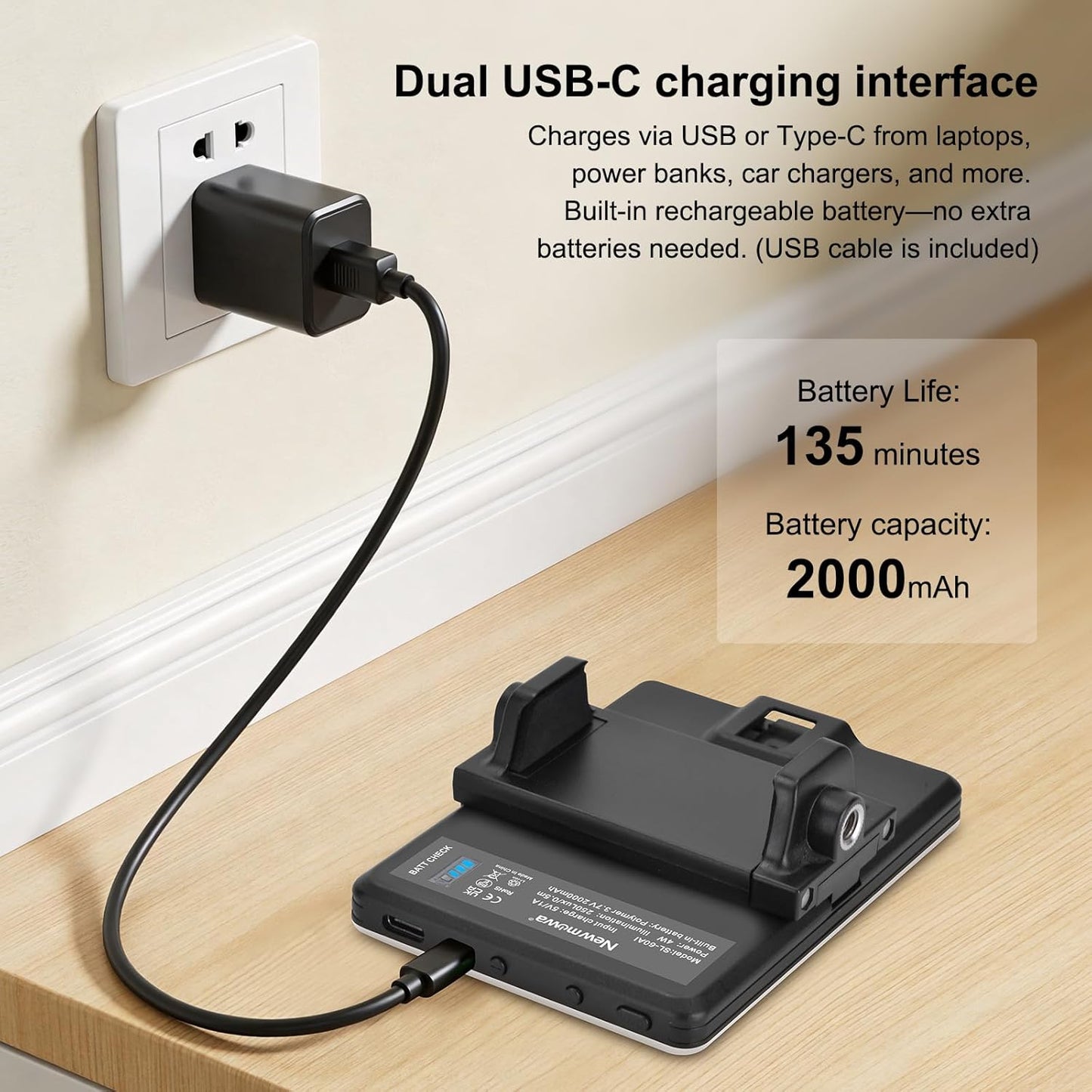 Newmowa 60 LED High Power Rechargeable Clip Fill Video Conference Light with Front & Back Clip, Adjusted 3 Light Modes for Phone, iPhone, Android, iPad, Laptop, for Makeup, TikTok, Selfie, Vlog