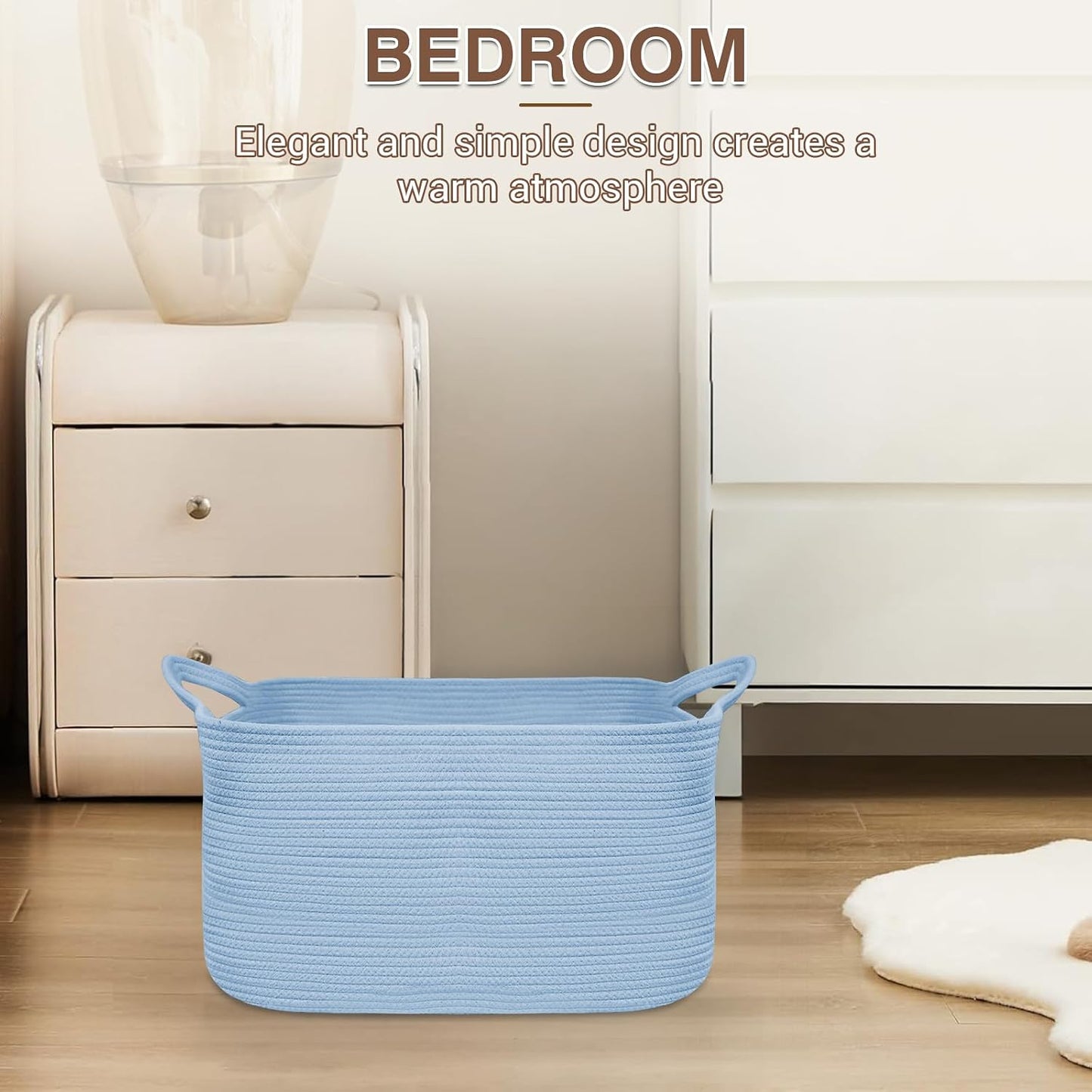 YOUDENOVA Large Blanket Basket, Rectangle Cotton Rope Storage Baske | 21.6''×14.9''×11.8'' Nursery Laundry Hamper for Storage Clothes Organizing, Woven Basket, Dirty Clothes Organizer Bins