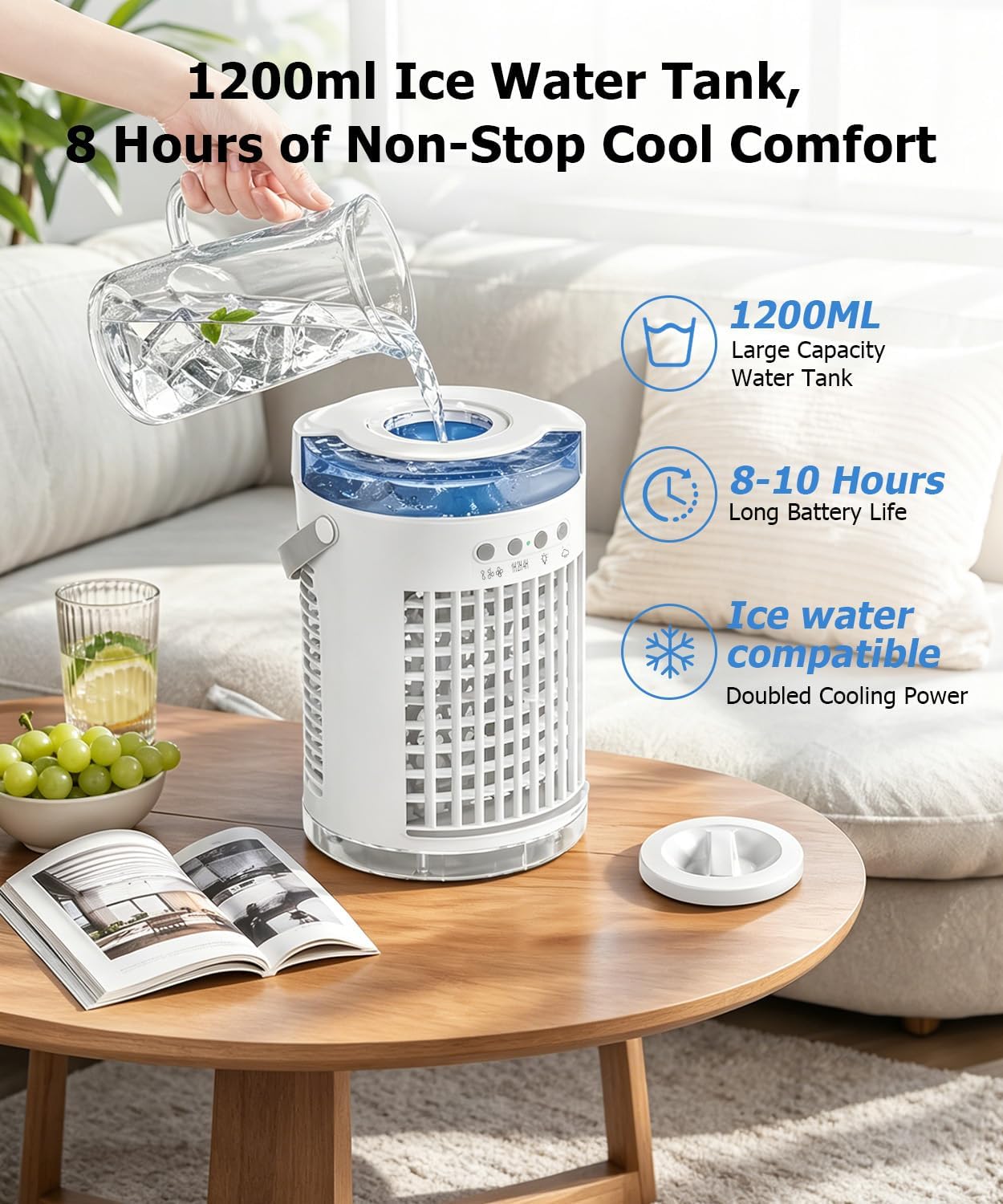 Portable Air Conditioners,4-in-1 Portable Fan，1400ml Mini Air Conditioner Air Cooler Fan with 3 Speeds & 1-4H Timer, Cooling Fans That Blow Cold Air for Bedroom Room Office Desk