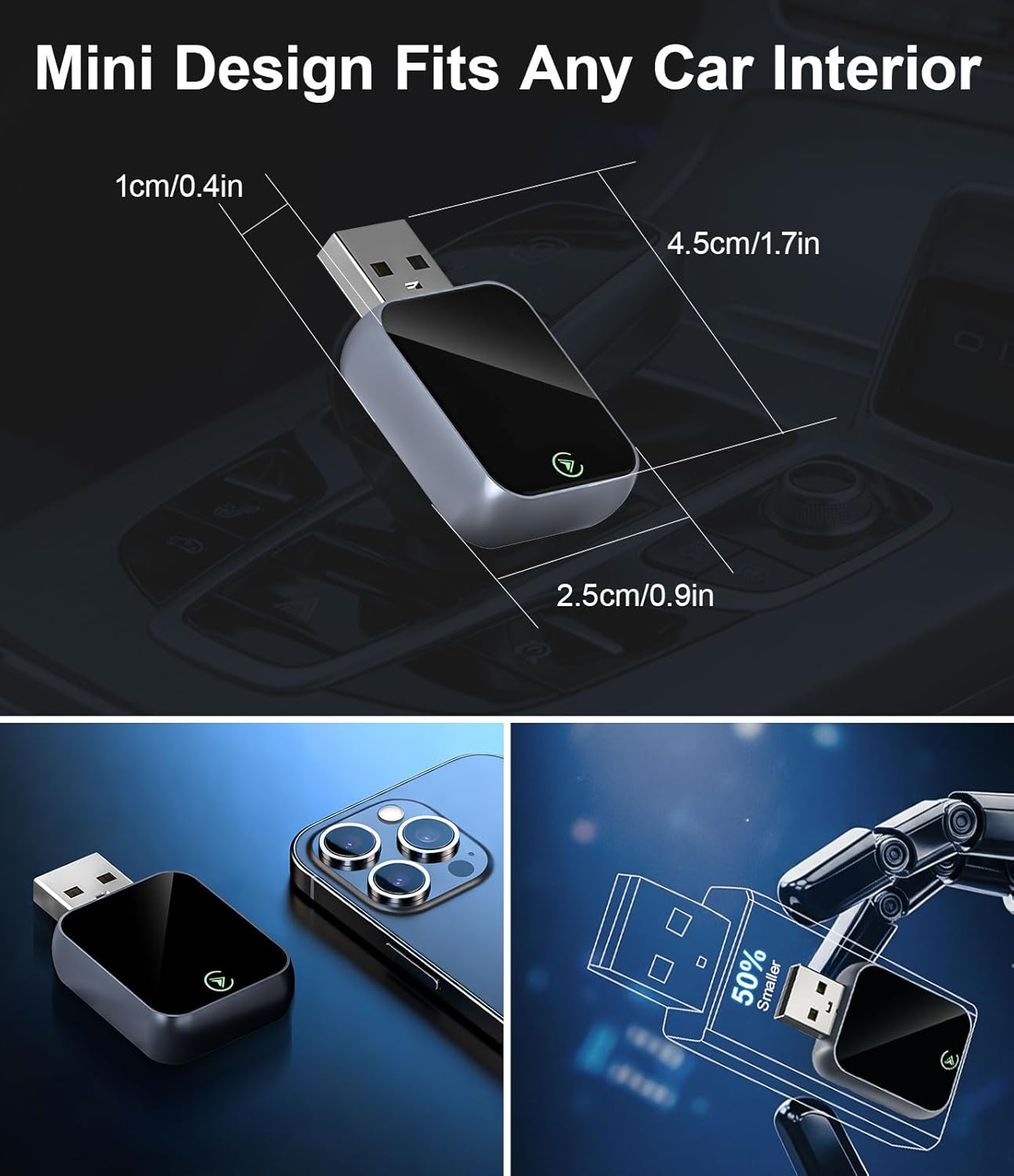 Wireless CarPlay Adapter for iPhone - No Audio Lag, Auto-Connect - Convert Factory Wired to Wireless CarPlay - Bluetooth 5.3 & 5GHz Wi-Fi - Plug & Play (Includes USB A/C)