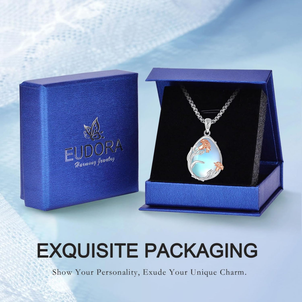 EUDORA Moonstone Turquoise Necklace for Women S925 Sterling Silver, Angel Tears Water Droplets Pendant Grandma Necklace Jewelry for Women Gifts for Mother in Law Mothers Day Gifts for Mom, 20"