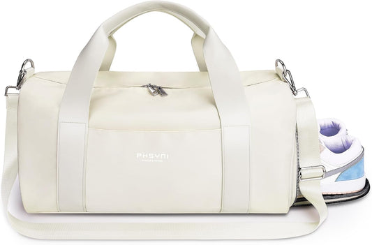 19" Beige Personal Gym Bag for Women,with Shoe Compartment & Wet Pocket