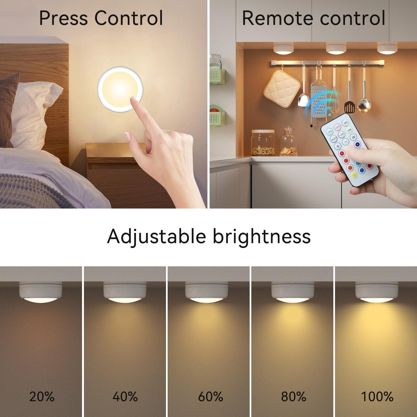 SEMSMOKS LED Puck Lights with Remote, Battery Operated -6 Pack | 13 Color RGB, Wireless Push Light, Under Cabinet, Battery Powered Puck Lights, 3M Stick On, For Bedroom Closet Cabinet