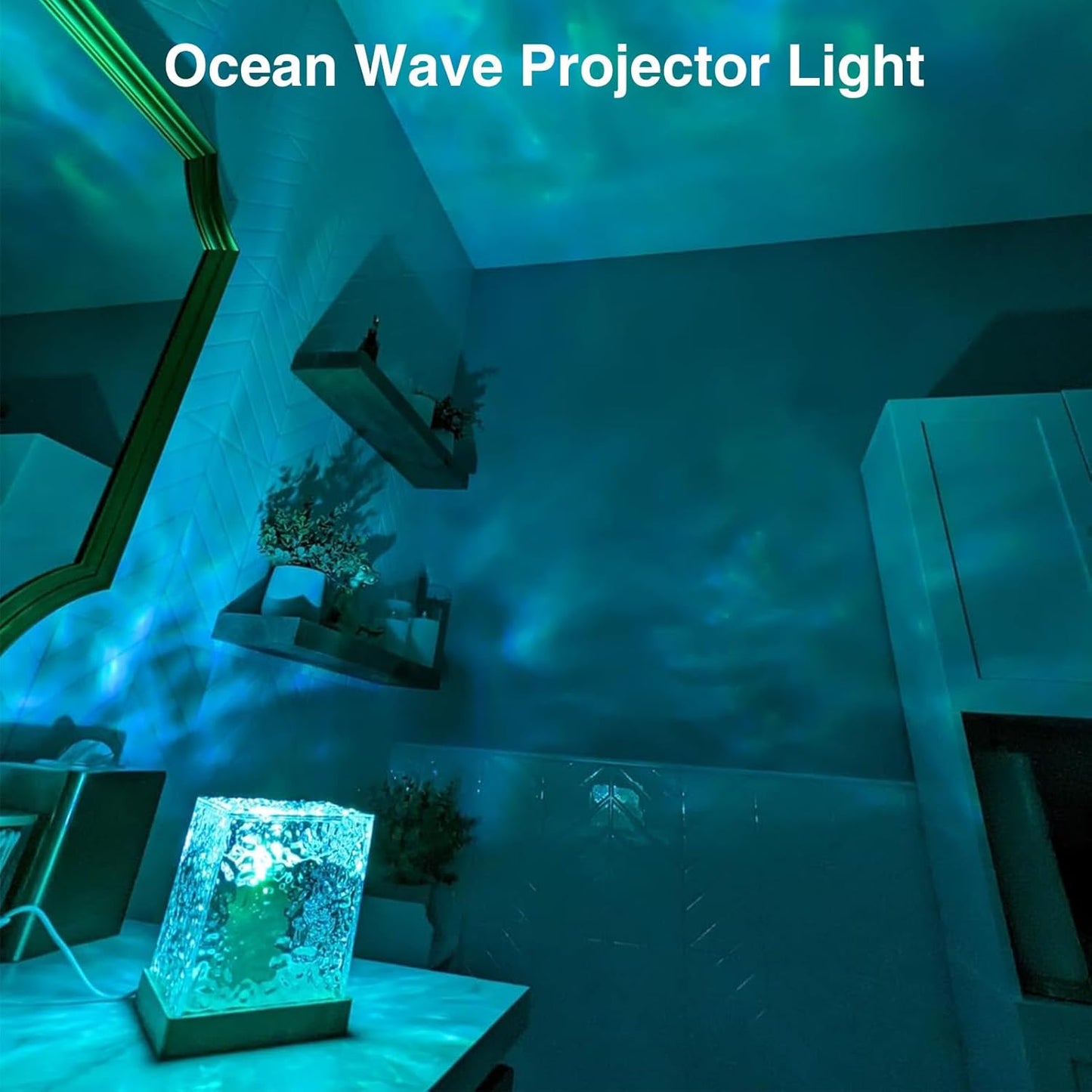 Ocean Wave Projector Light, 16 Colors Havie Cube Lamp, 3D Holographic Water Ripple Lamp with Remote Control, Northern Night Light for Bedroom, Mood Ambient Lighting for Home