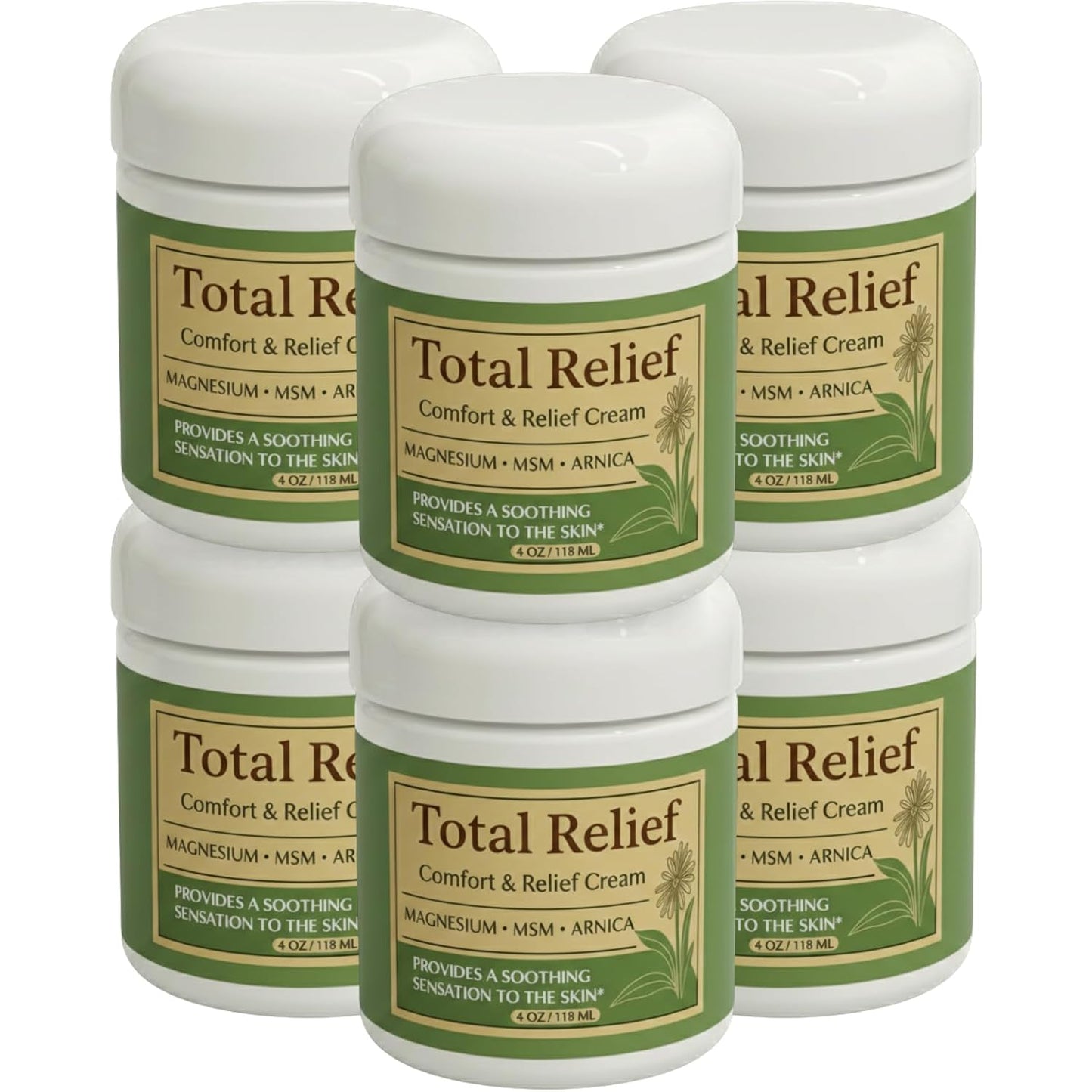 Official Total Relief - Magnesium Cream - Soothing Topical Lotion for Muscles, Joints & Legs - Magnesium Chloride with MSM, Arnica & B6 - Lightweight & Fast-Absorbing - 4 Fl Oz (Pack of 1)