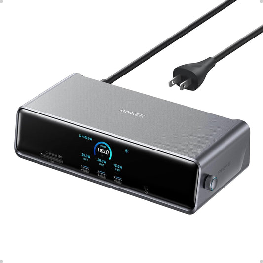 Anker Prime Docking Station (DL7400), 14-Port Triple Display with DisplayLink, 140W Max, Smart Display, Triple 4K 60Hz, Cooling Fan, for Windows Laptops (The Latest DisplayLink Driver Must Installed)