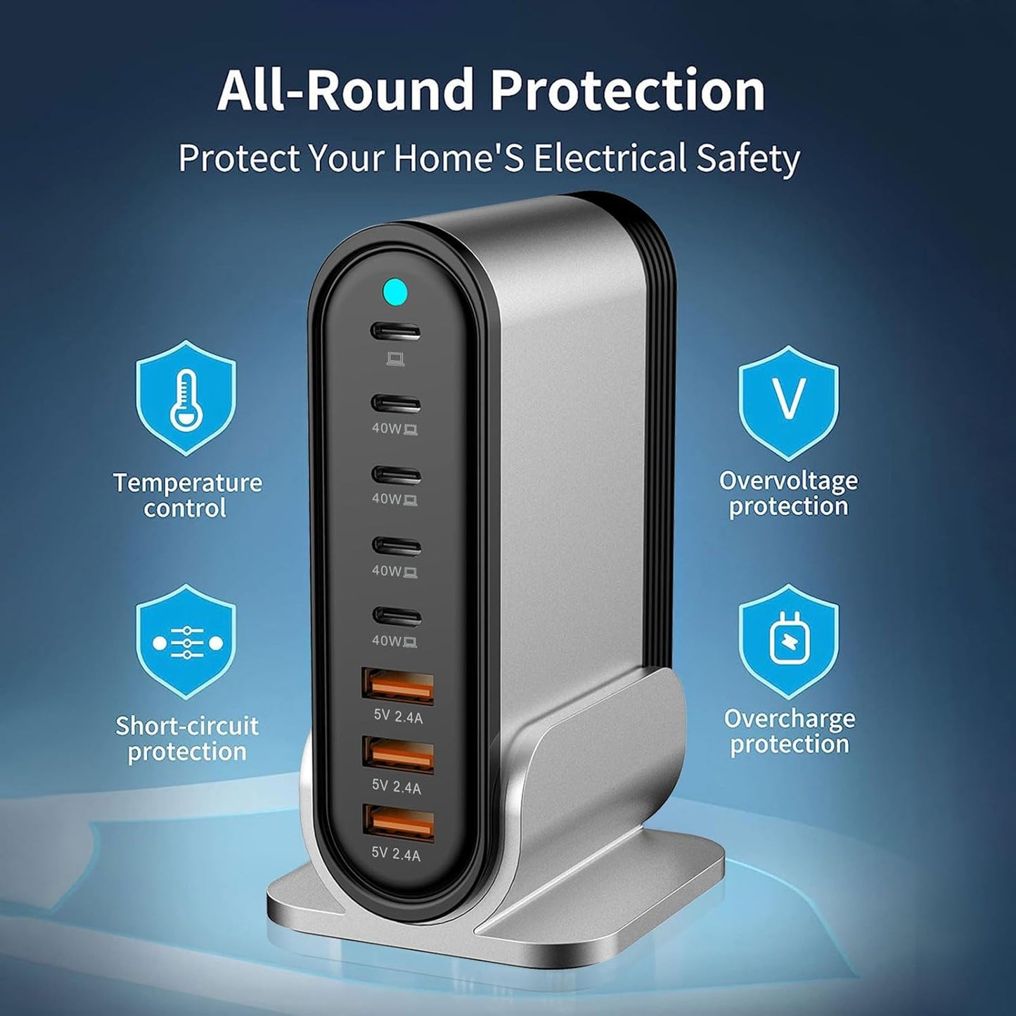 USB C Fast Charger - 285W GaN 8 Port Fast Charging Station Tower Hub for Multiple Devices: Type C Fast Charger Block for MacBook iPad iPhone 17/16/15/14/13 Pro Max Samsung Galaxy, Google Pixel & More