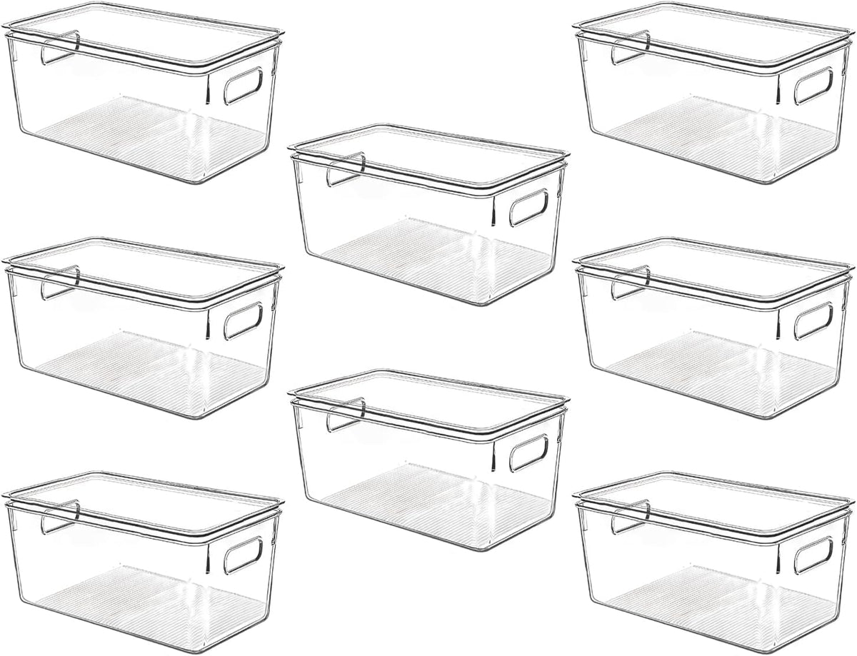 Clear Plastic Storage Bins with Lids, Perfect for Kitchen Organization or Pantry Organization and Storage, Stackable Fridge Organizer Bins, Storage Containers for Organizing, Cabinet Organizers