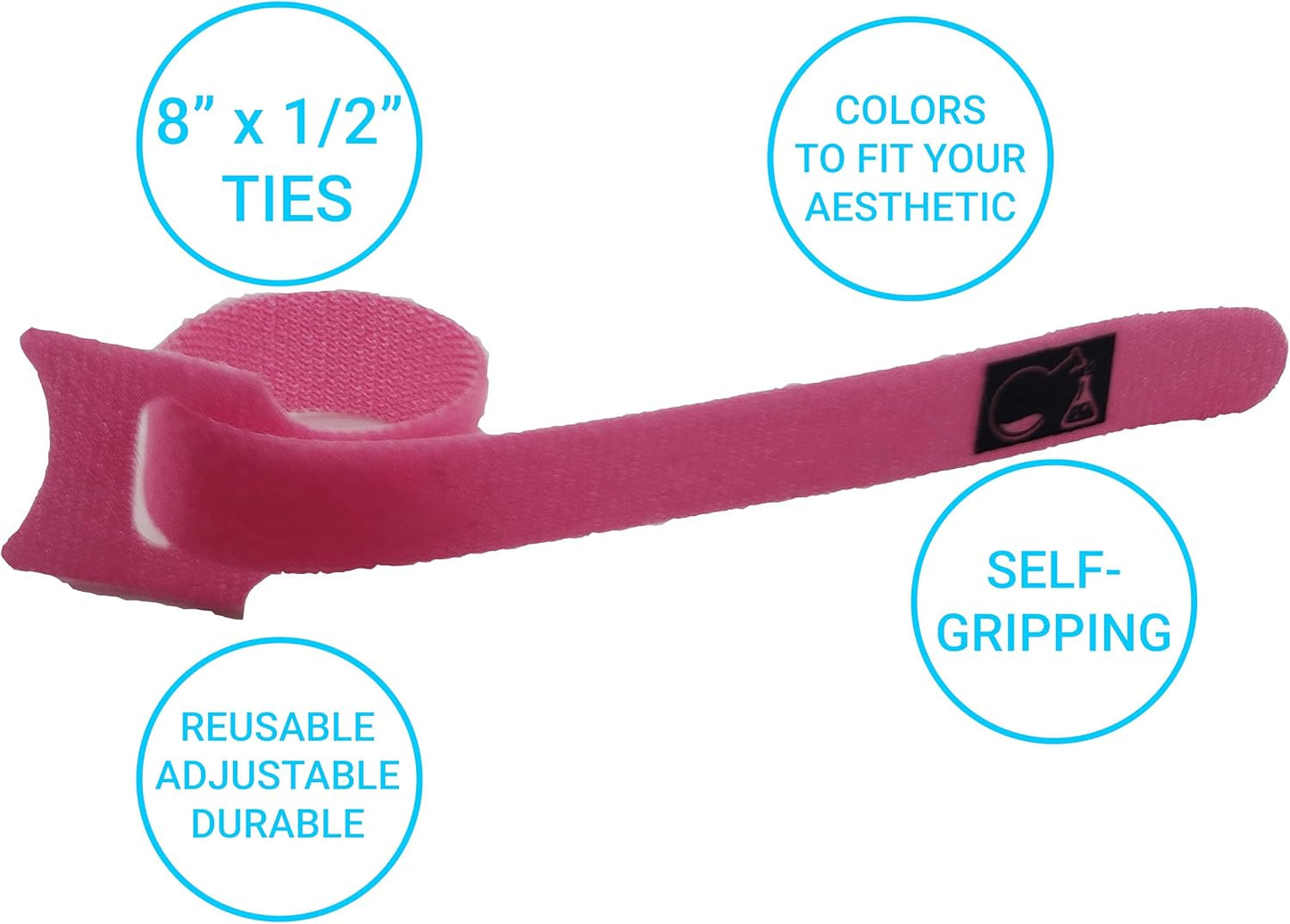 CableLock Cable Ties - 50 Pack - 8 Inch Reusable Cord Organizers - Clean Cable Management for Gaming and Home Office (Pink)