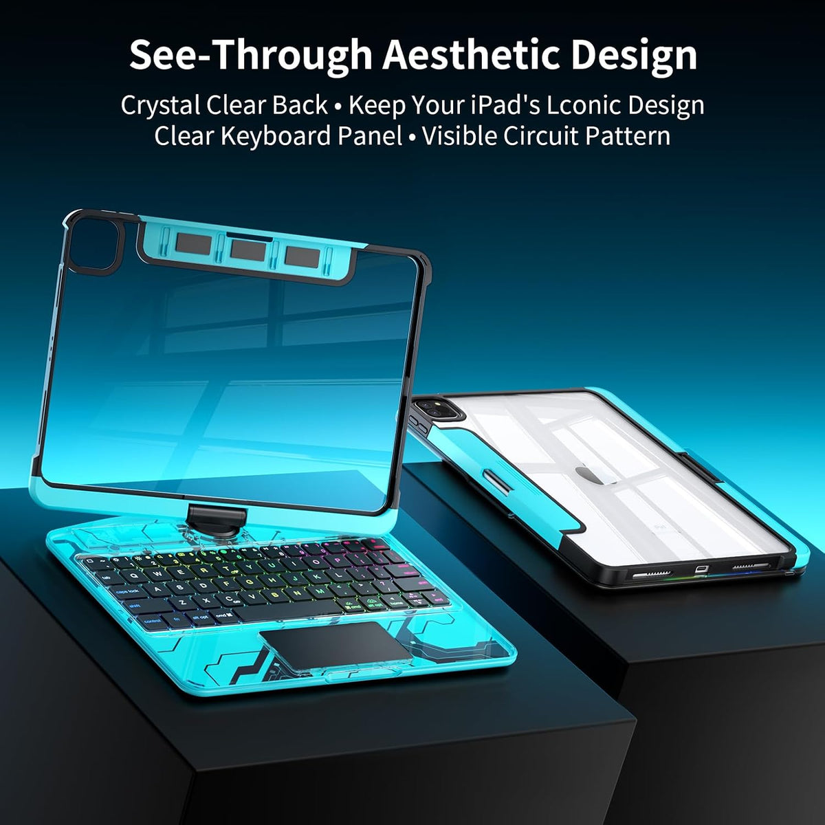 Clear Keyboard Case for iPad Air 11/10.9 & Pro 11,360 Rotation,Blue