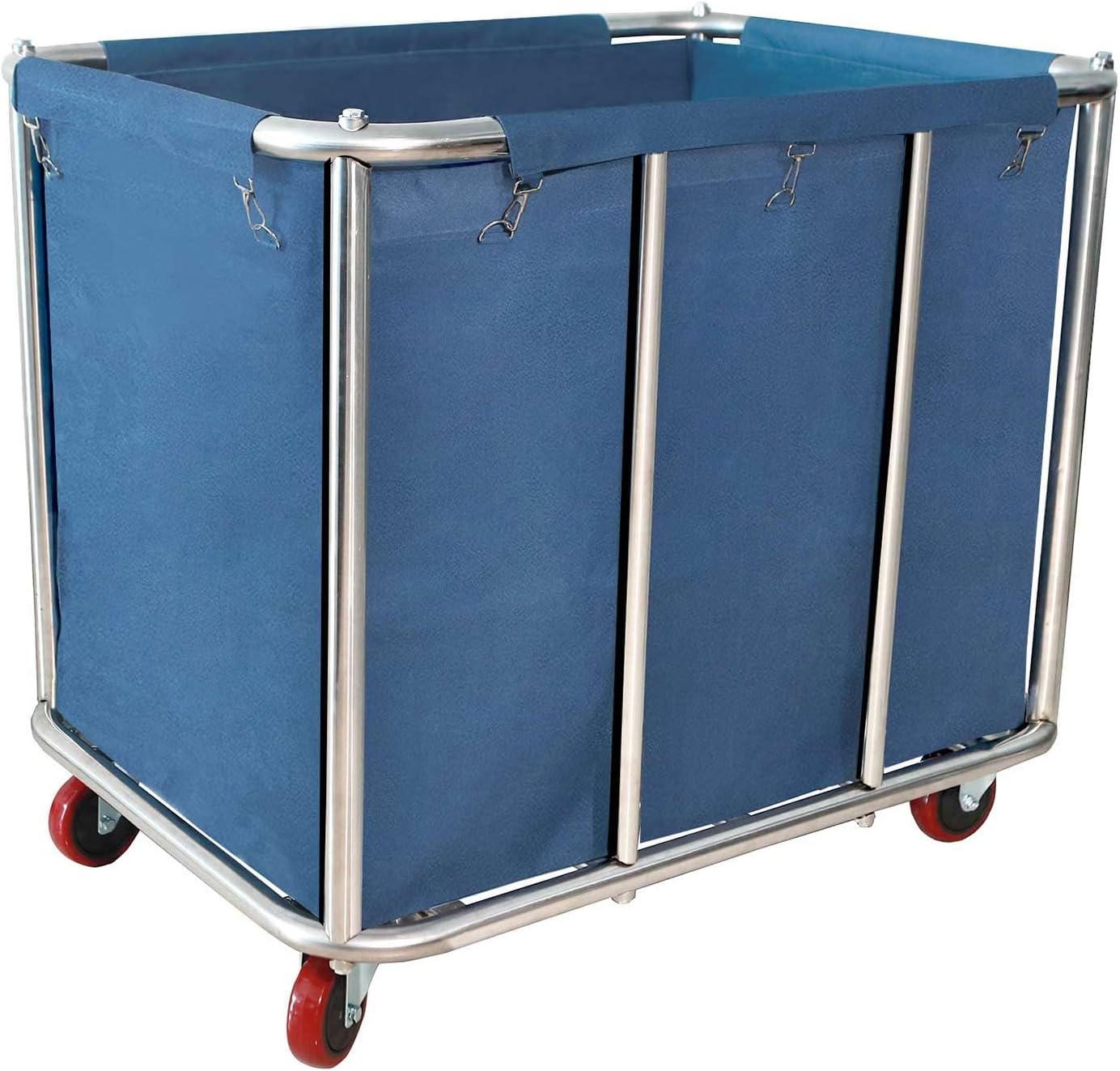 10 Bushel Laundry Cart with Wheels,Heavy Duty Industrial Rolling Commercial Home Beige Large Rolling Storage Laundry Basket, Stainless Steel Laundry Hamper Service Cart,260LBS Load