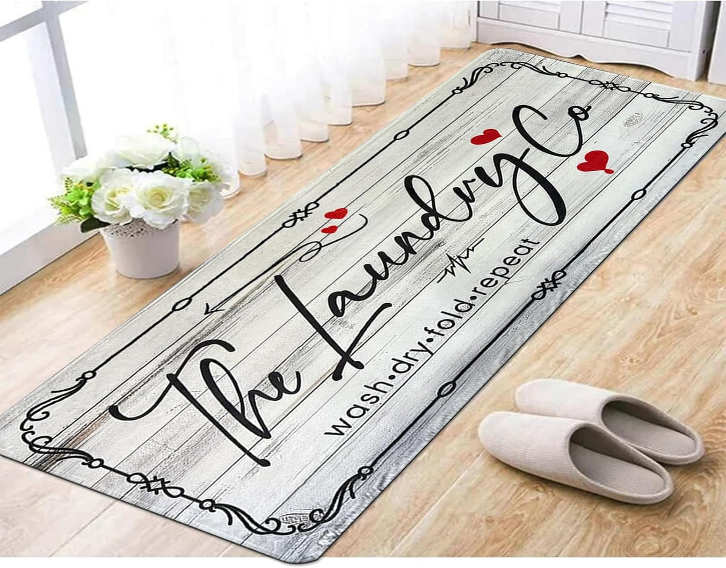 Laundry Room Rug Runner, 20"X47" Laundry Organization Waterproof Non Slip Mat Text Design Rug Machine Washable Large Bathroom Rugs Stylish Versatile Laundry Room Rugs Decor
