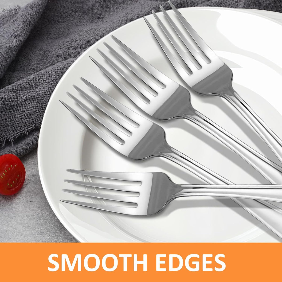 KOOMADE Dinner Fork Set -12 PCS Silver 18/0 Premium Food Grade Stainless Steel Flatware Salad Forks， Durable Metal Forks Silverware, Mirror Polished & Dishwasher Safe for Home, Kitchen, Restaurant
