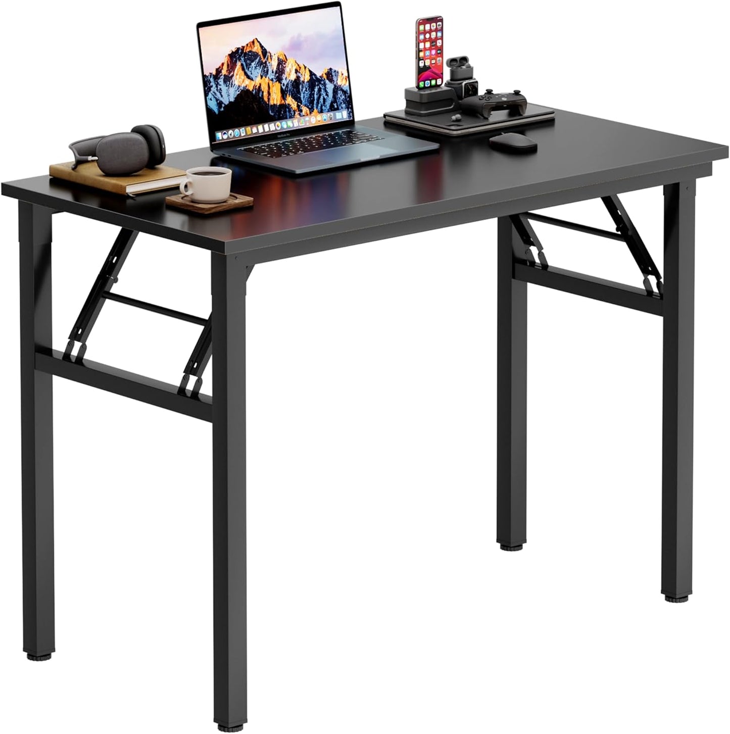 Need Folding Desk Small Desk 31 1/2" No Assembly Foldable Computer Desk for Small Space/Home Office/Dormitory,Teak&Black Frame