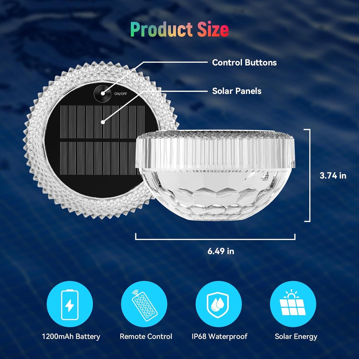 VICHTOP Solar Floating Pool Lights - 2 Pack, RGB Color Float Pool Lights, IP68 Waterproof, Pool Decor Lighting Accessories for Inground, Above Ground Pools, Outdoor, Garden
