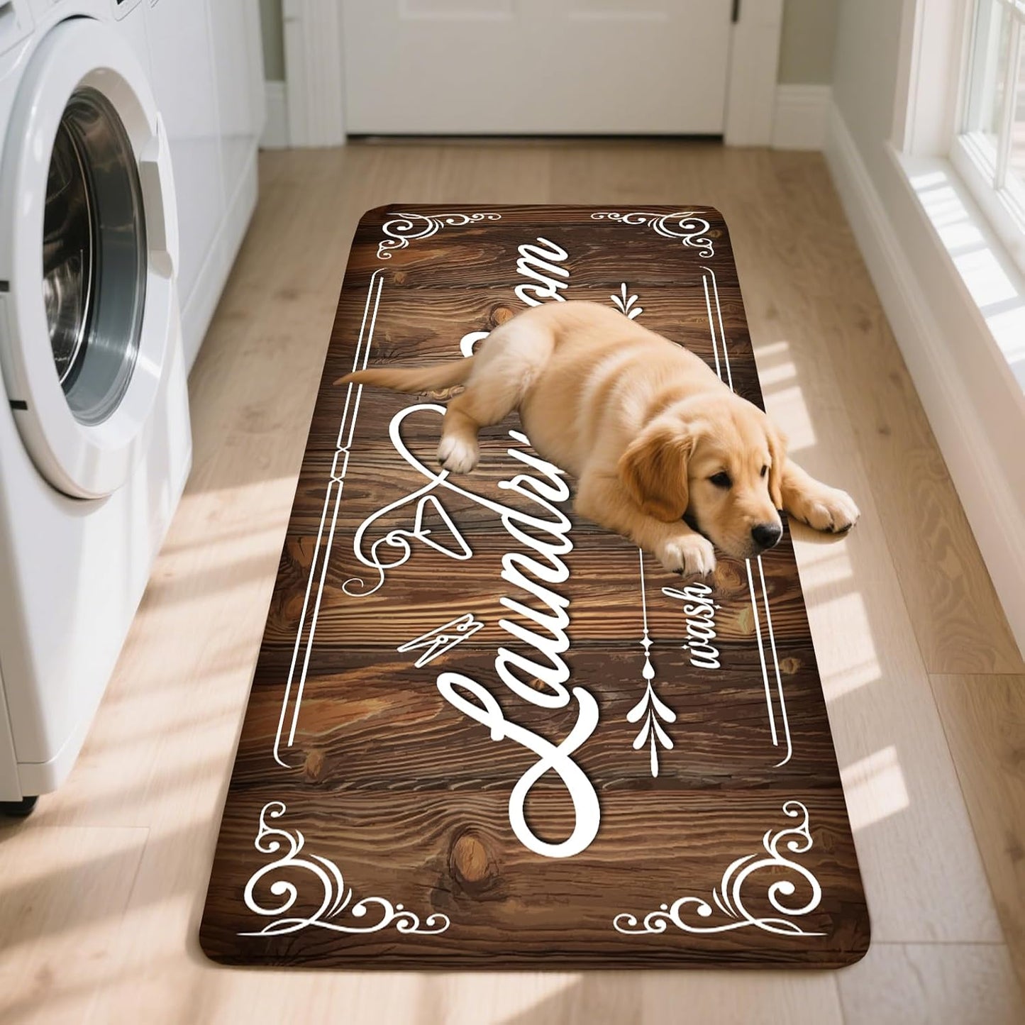 Non-Slip Laundry Room Rug Runner 17.3"x47.2" Washable Floor Carpet Brown- Bathroom Hallway Mudroom Kitchen Mat for Farmhouse Entryway Decor Accessories