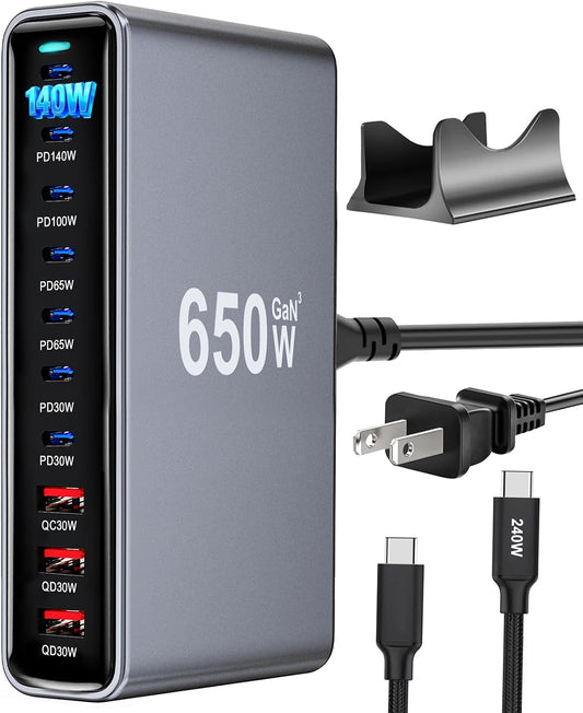 650W USB C Fast Charger Block, Dual PD3.1 140W Multi-Port USB Charging Station, GaN Ⅲ PD PPS Fast Charging Station for Multiple Devices,Laptop Wall Charger Compatible with iPhone 17/iPad/MacBook etc
